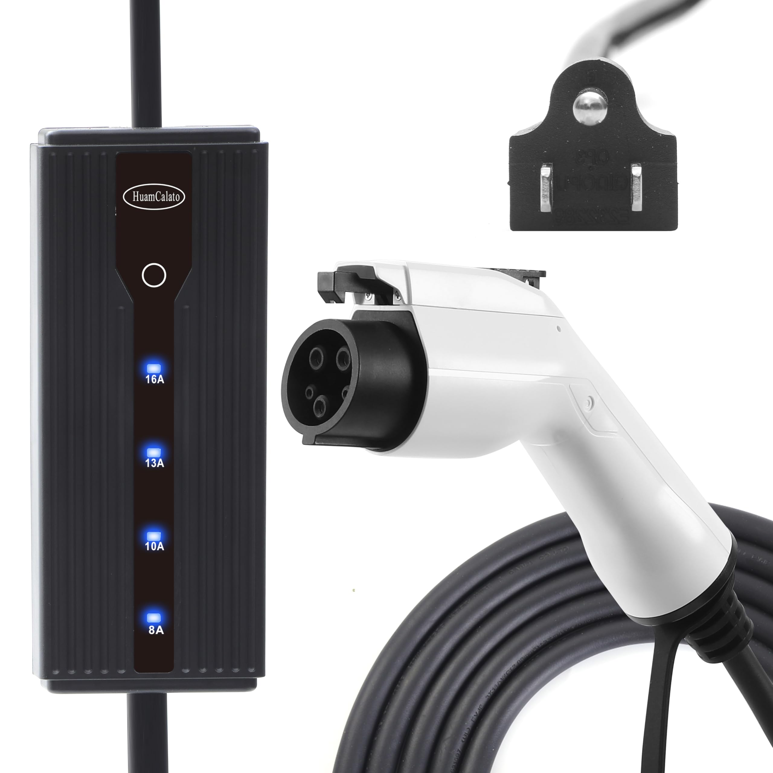SAE J1772 Level 1 & 2 EV Charger - 16Amp 90-260V 3.5KW Portable Electric Vehicle Charging Cable with NEMA 5-15 Plug | Home & Travel Car Charging Station for Tesla, Chevy, Nissan Leaf | Fast Charging for Garage, Parking & Road Trips