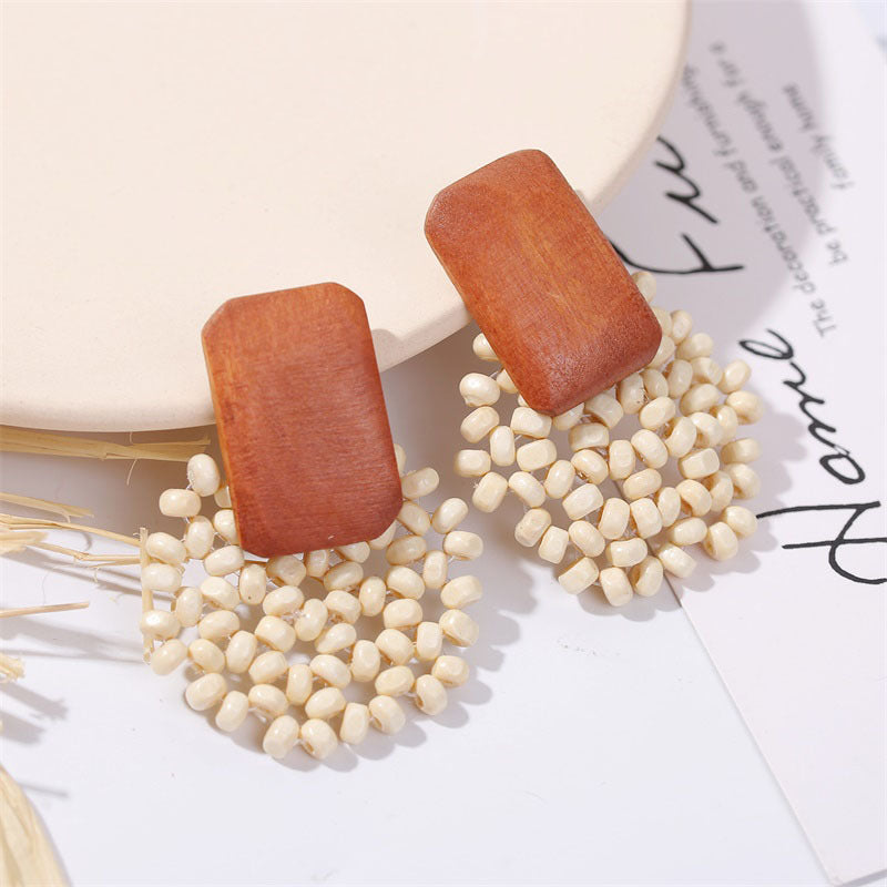 Boho Wooden Bead Drop Dangle Earrings for Women | Handmade Natural Wood Jewelry | Lightweight Statement Earrings for Casual Wear, Parties & Festivals | E9111