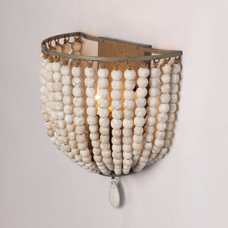 Handmade Wooden Bead Cascade Wall Lamp - Boho Chic Hanging Light Fixture for Bedroom, Living Room & Dorm Decor