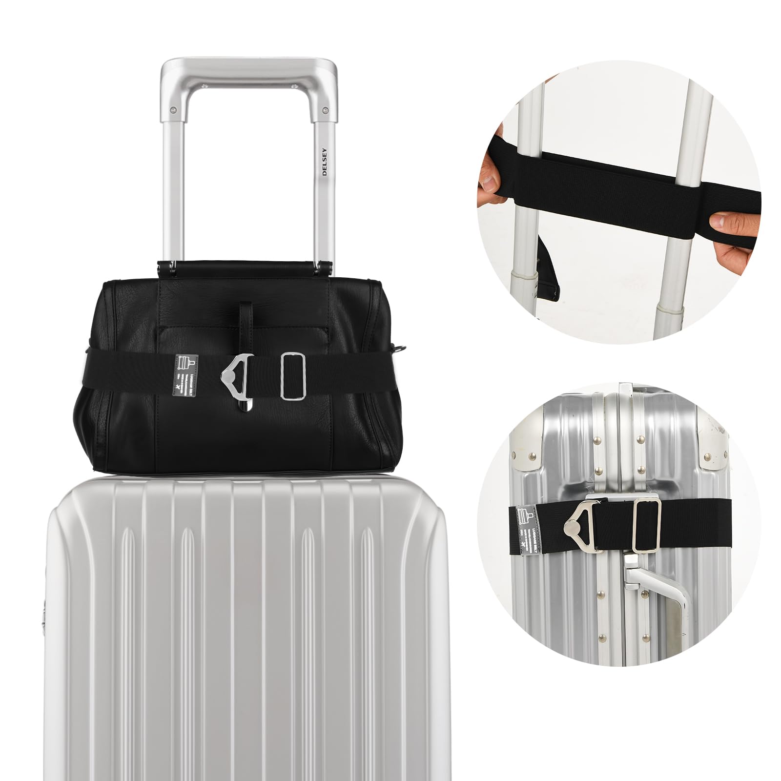 2-in-1 Adjustable Travel Luggage Belt Strap with Alloy Buckle - Elastic Carry-On Suitcase Handle Strap for Added Bag Security (Black, Large) | Perfect for Air Travel, Business Trips & Vacation Packing Organization