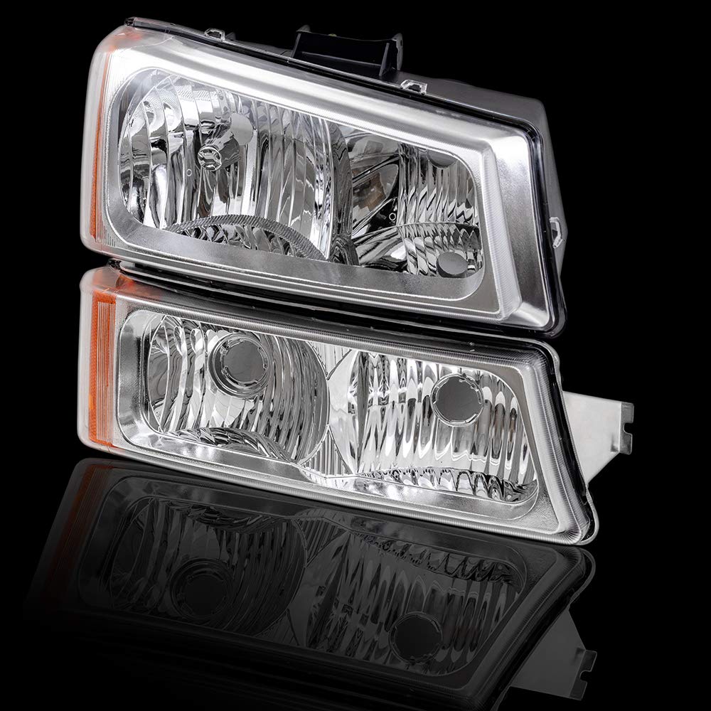 Brock Chrome Headlights & Parking Signal Lights Set - Compatible with 2003-2006 Chevy Avalanche & Silverado Pickup Trucks - High Performance Replacement for Improved Night Driving Safety