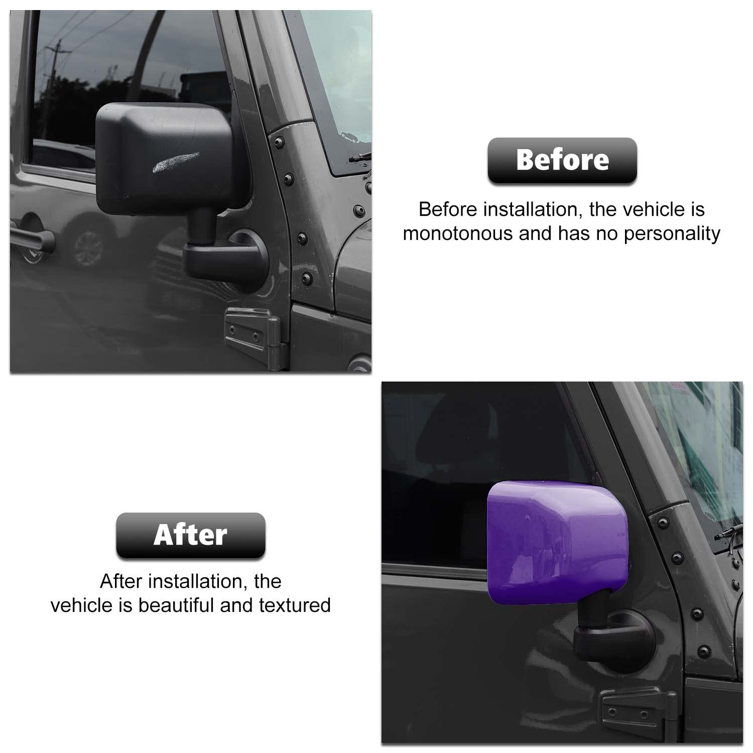 Jeep Wrangler JK JKU Rearview Mirror Cover Trim Shell Kit (2007-2017) - Purple Exterior Decoration Accessories | Enhance Style & Protection for Off-Road Adventures