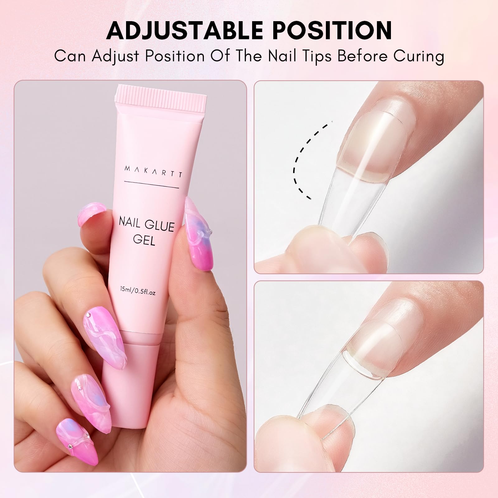 Makartt Gel Nail Glue - 15ML Strong Adhesive for Press on Nails, Soft Gel Tips & Nail Charms | Professional Rhinestone Glue | Requires UV/LED Nail Lamp | Perfect for Salon, Home Manicures & Nail Art Designs