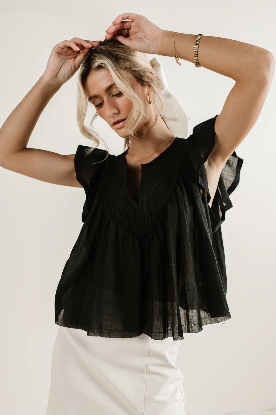 Leia Blouse Women's Black Tops - Elegant Casual Shirt for Office, Date Night & Everyday Wear