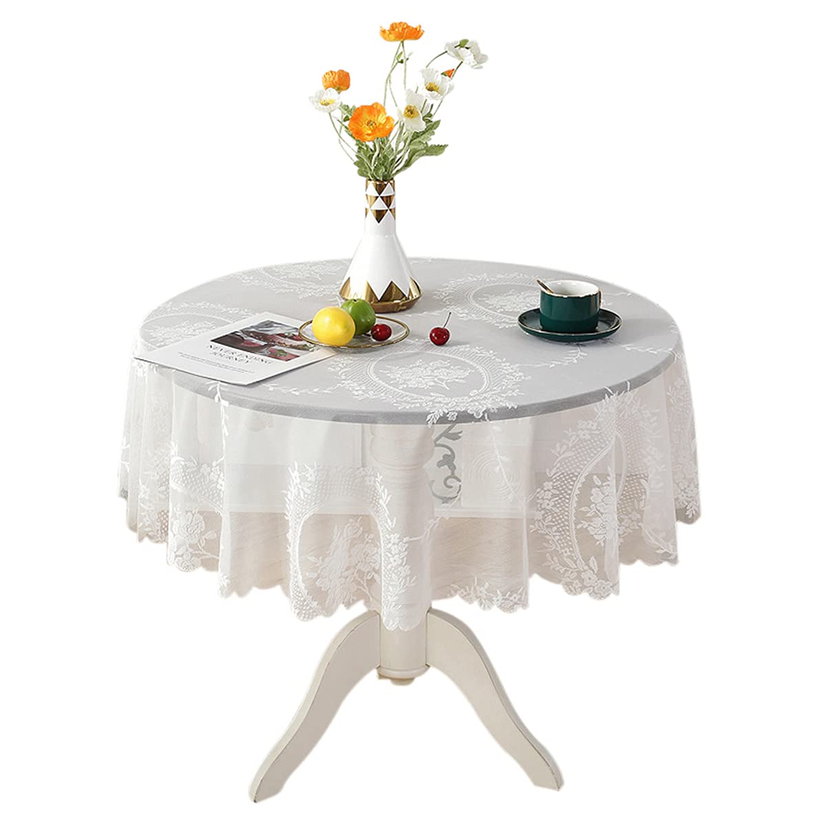 Vintage Round White Lace Tablecloth 48 Inch - Classic Elegant Lightweight Table Cover for Dining, Wedding, Party & Home Decor