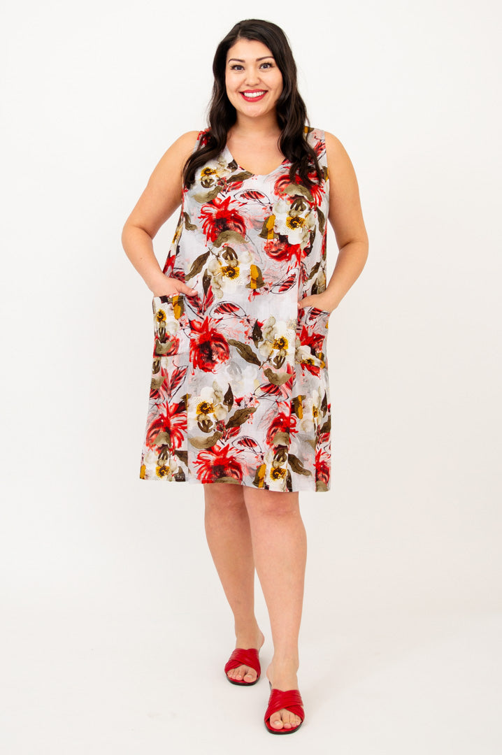 Felicia Floral Youth Dress - Linen Bamboo Blend Summer Dress for Women - Perfect for Beach Vacations, Garden Parties & Casual Outings