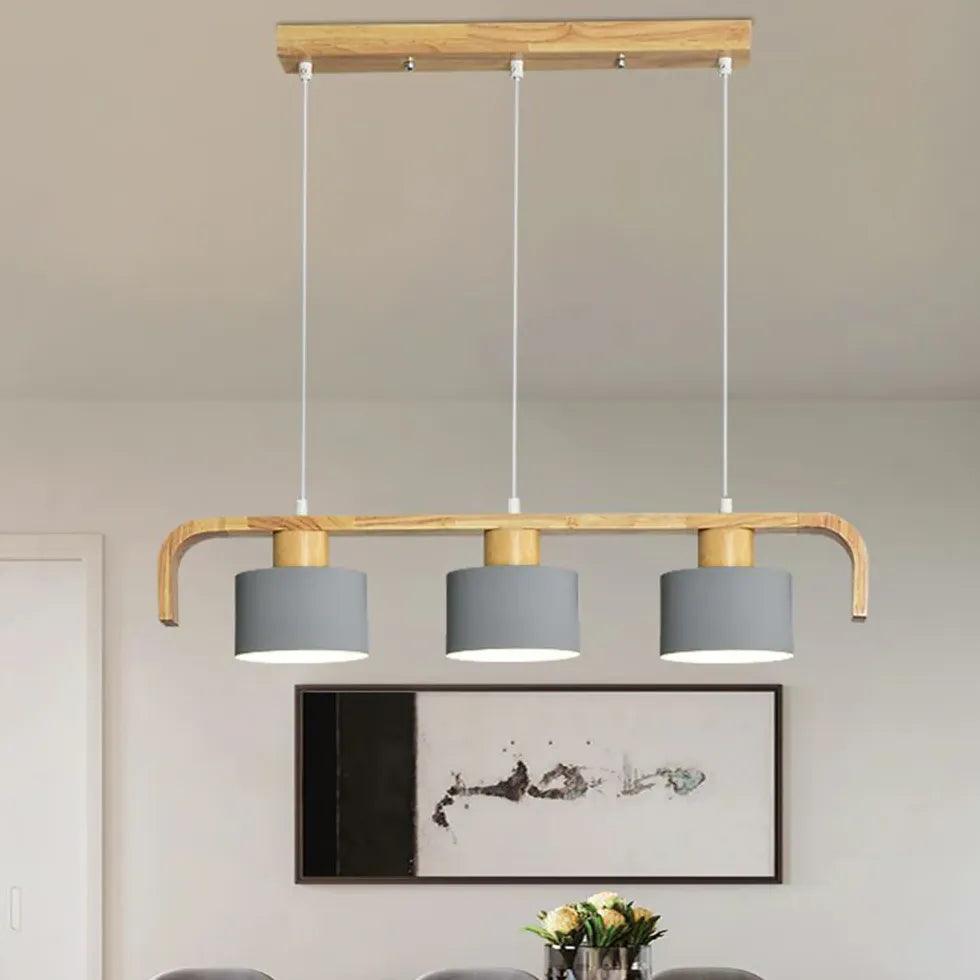Modern Wooden Pendant Light for Dining Room - Segmented Design, Farmhouse & Rustic Chandelier - Perfect for Kitchen Island, Breakfast Nook & Entryway Lighting