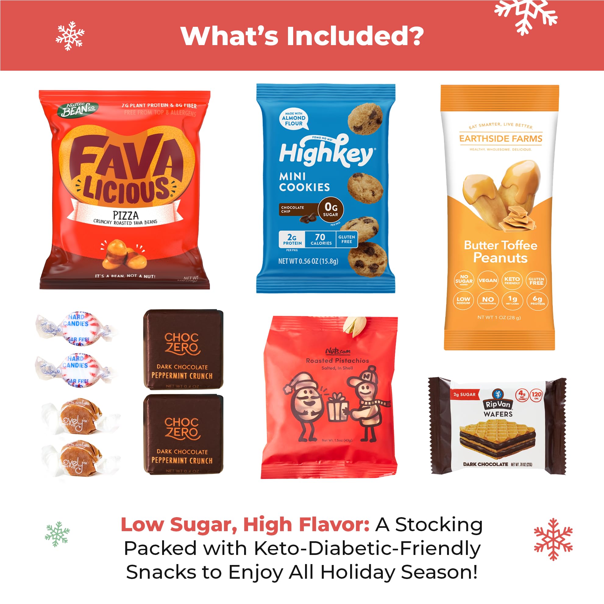 Keto Diabetic Christmas Stockings - Healthy Low Carb Snacks Gift Set with Sugar-Free Candy & Chocolate - Perfect for Diabetic-Friendly Holiday Gifting & Keto Diet Lovers