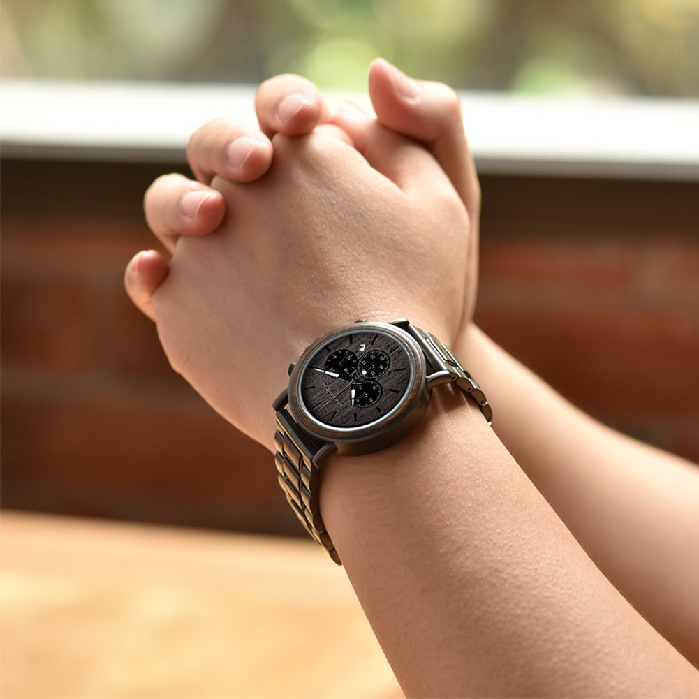 BOBO BIRD Men's Wooden Watches - Wood & Stainless Steel Chronograph Military Quartz Watch for Casual Wear - Perfect for Outdoor Adventures, Business Meetings and Everyday Fashion