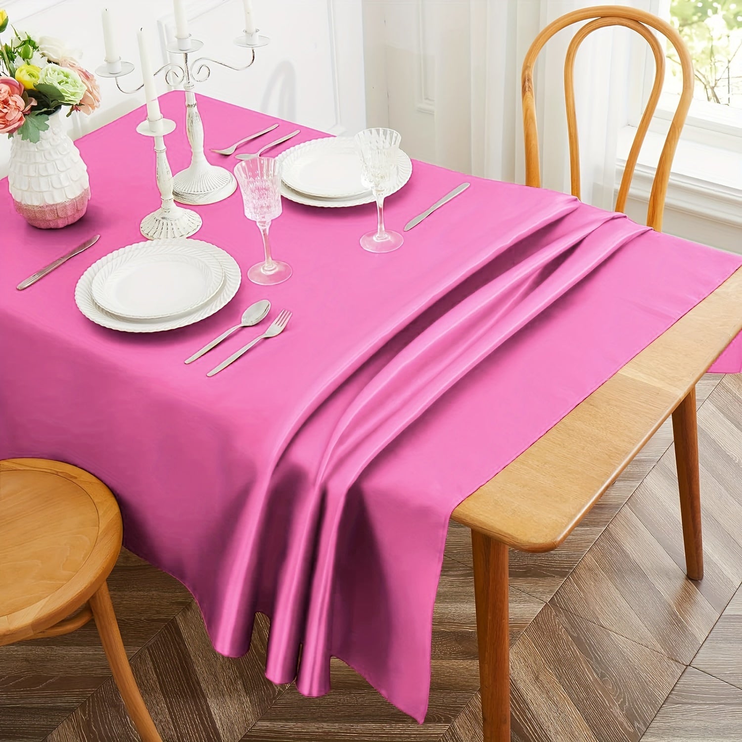 1PC Satin Tablecloth - Shiny Rectangular Table Cover with Smooth Fabric for Dining Table Decor - Perfect for Wedding Banquets, Parties & Home Dining Decorations