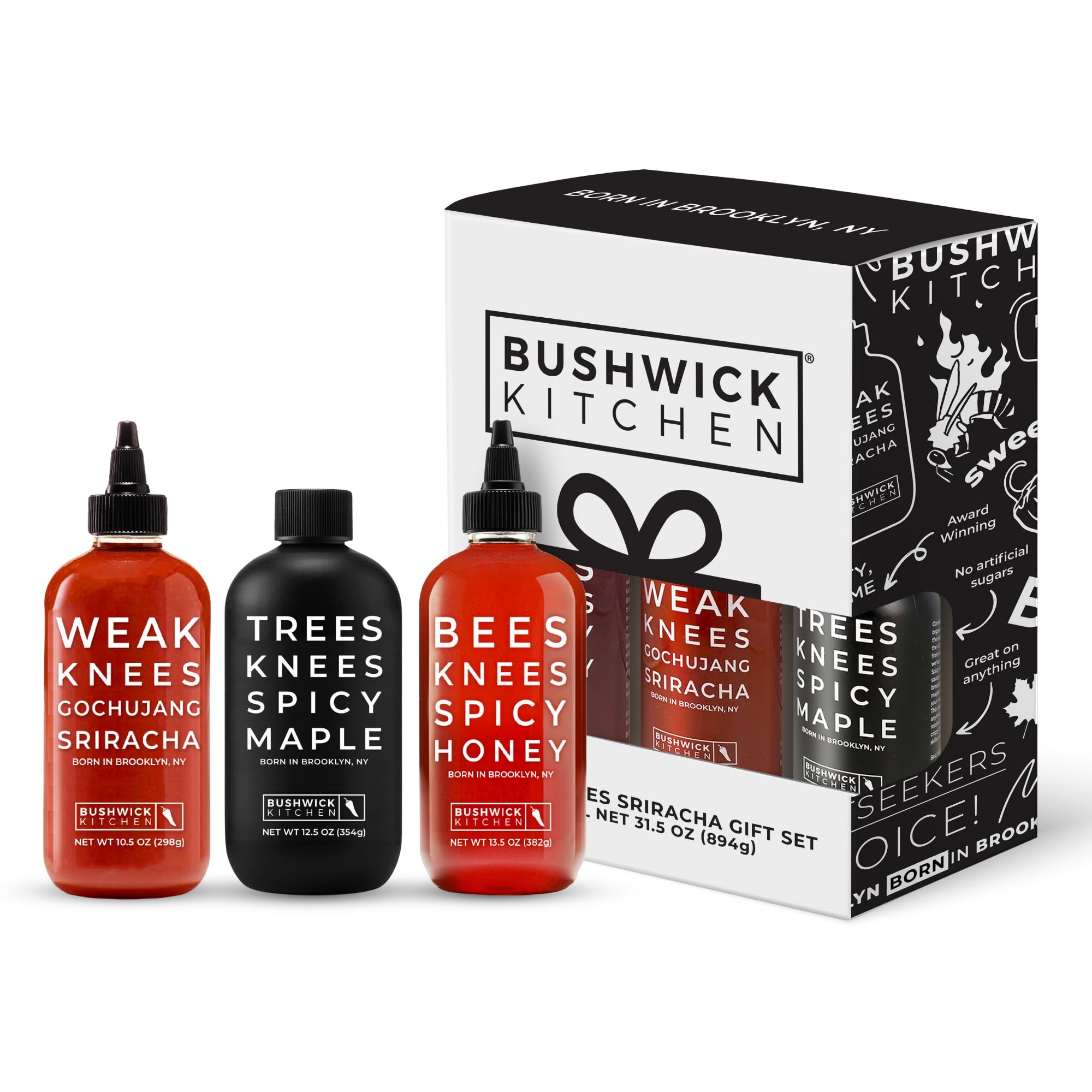 Spicy Sampler Gift Box - Gochujang Sriracha, Maple Syrup & Honey Hot Sauces - Perfect for BBQ & Gifts