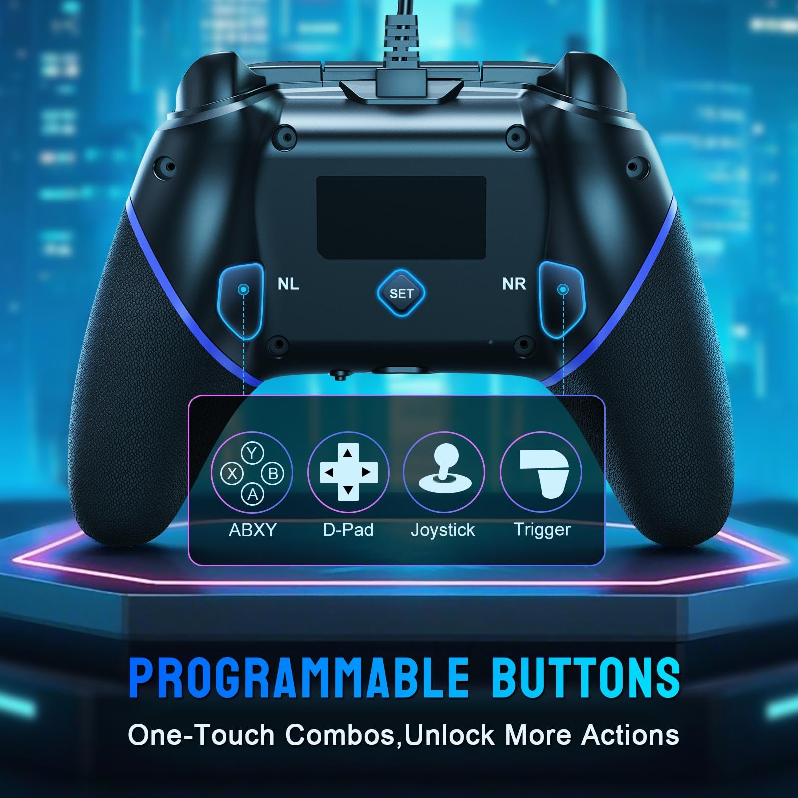 DIANVEN Wired Gaming Controller for PS5 - Hall Effect Joystick & Triggers, Turbo Mode, Dual Vibration - Compatible with Playstation 5/PS4/PC (Black & Blue) | Perfect for FPS, Racing & Fighting Games