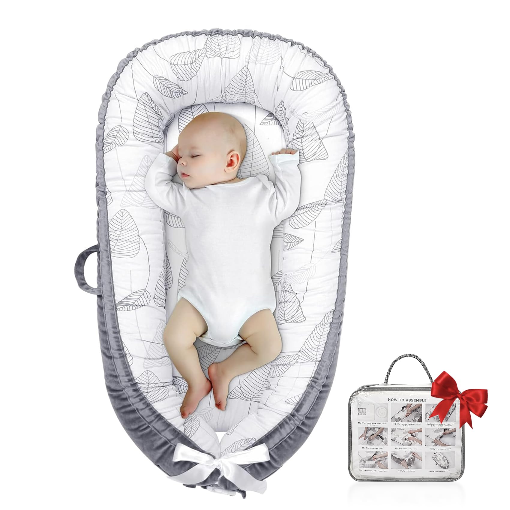 Portable Baby Lounger Cover - Adjustable & Soft Infant Snuggle Lounger with Leaf Design - Perfect Baby Shower Gift for Newborns - Ideal for Nursery, Travel & Playtime