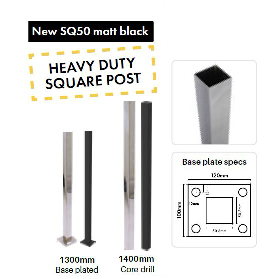 Heavy Duty 50x50mm Stainless Steel Pool Fence Posts - 2mm Wall Thickness for Secure Swimming Pool Safety Barrier - Perfect for Residential & Commercial Pool Fencing