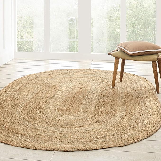 Braided Jute Reversible Handwoven Area Rug - Natural Fiber Floor Mat for Living Room, Bedroom, Patio - Eco-Friendly Indoor Outdoor Decor