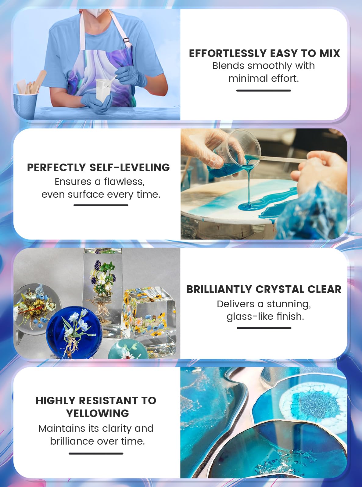 Jarezina 64OZ Crystal Clear Epoxy Resin Kit - Strong, Bubble-Free, Non-Yellowing, Self-Leveling 1:1 Ratio for Art Casting, DIY Jewelry, Wood & Molds - Perfect for Home Decor, River Tables, Resin Art & Craft Projects