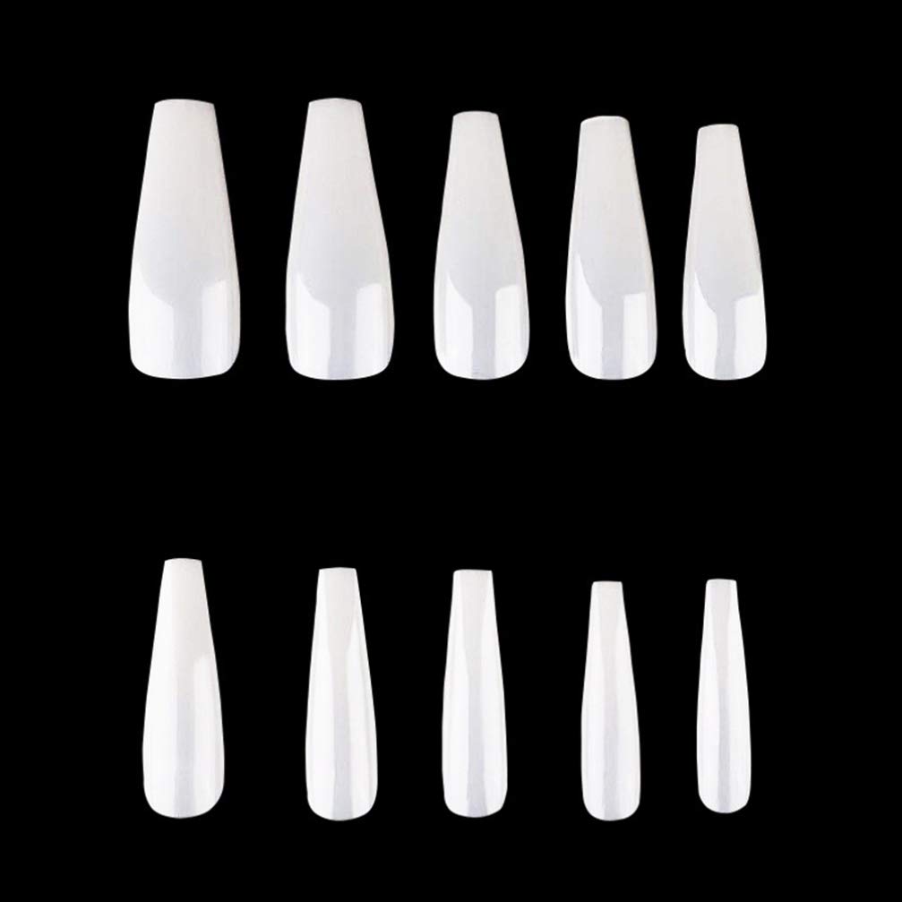 Beaupretty 500 Pcs Acrylic Nail Tips - Natural False Nails, French Full Cover Long Fake Nails for Salon & DIY Nail Art - 10 Sizes White with Storage Case - Perfect for Manicures, Pedicures & Nail Extensions