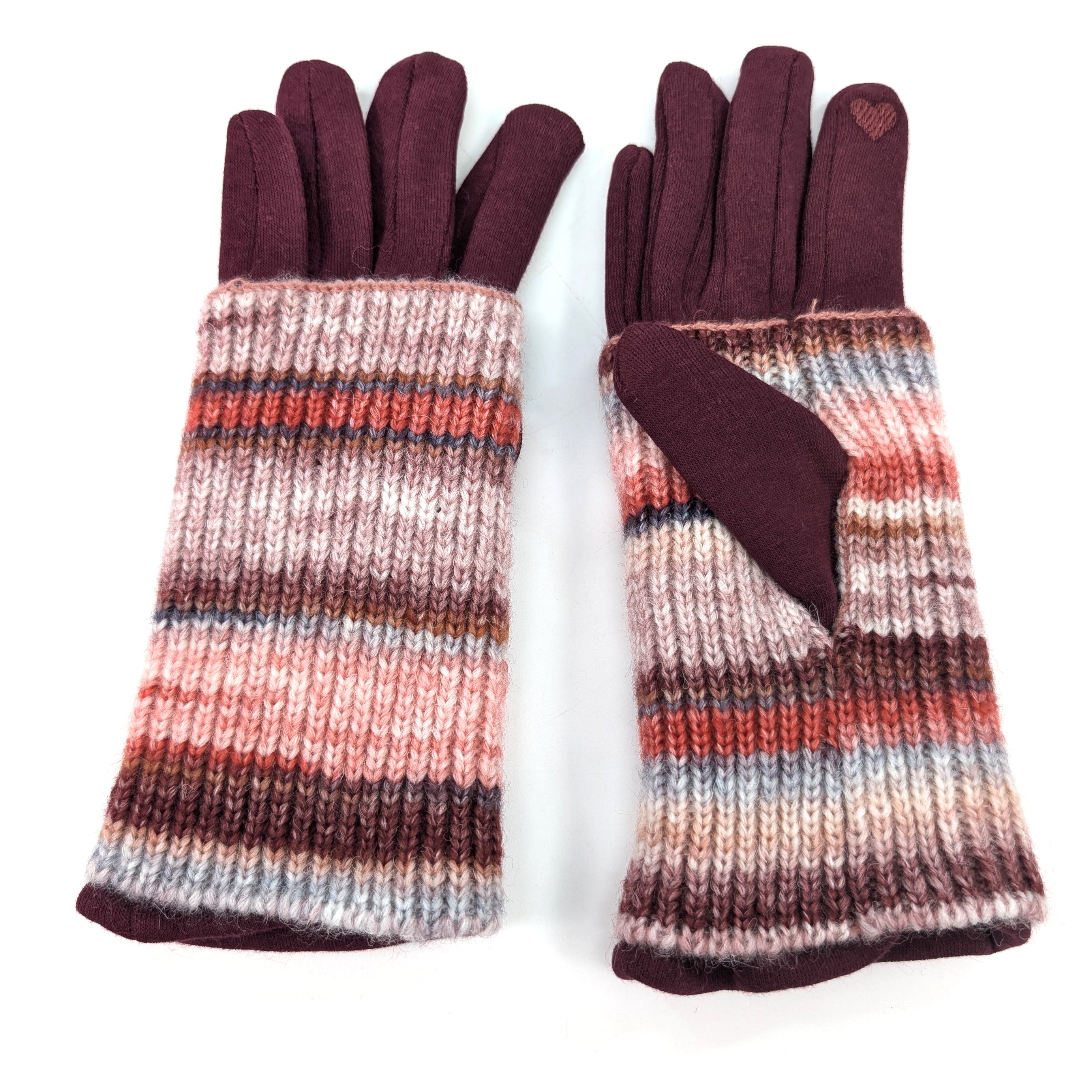 Multi Striped Two in One Gloves - Sangria Red | Warm Winter Gloves for Women & Men | Perfect for Skiing, Snowboarding & Outdoor Activities