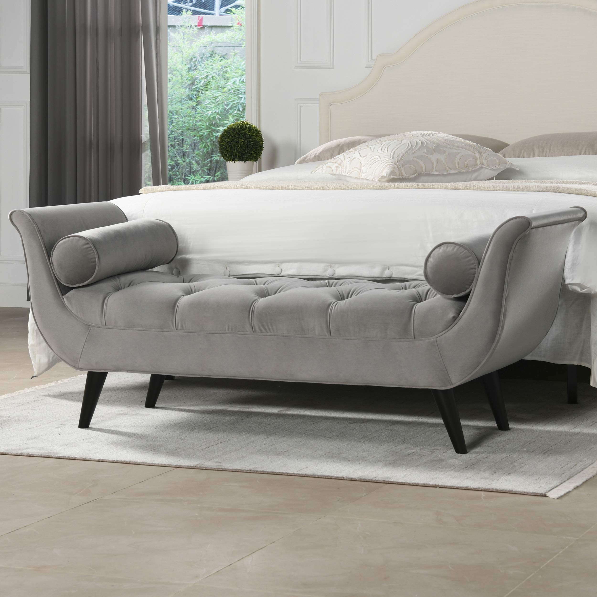 Jennifer Taylor Home Agnes Tufted Flared Arm Entryway Bench - Upholstered Storage Ottoman with Button Tufting for Hallway, Living Room & Bedroom Decor