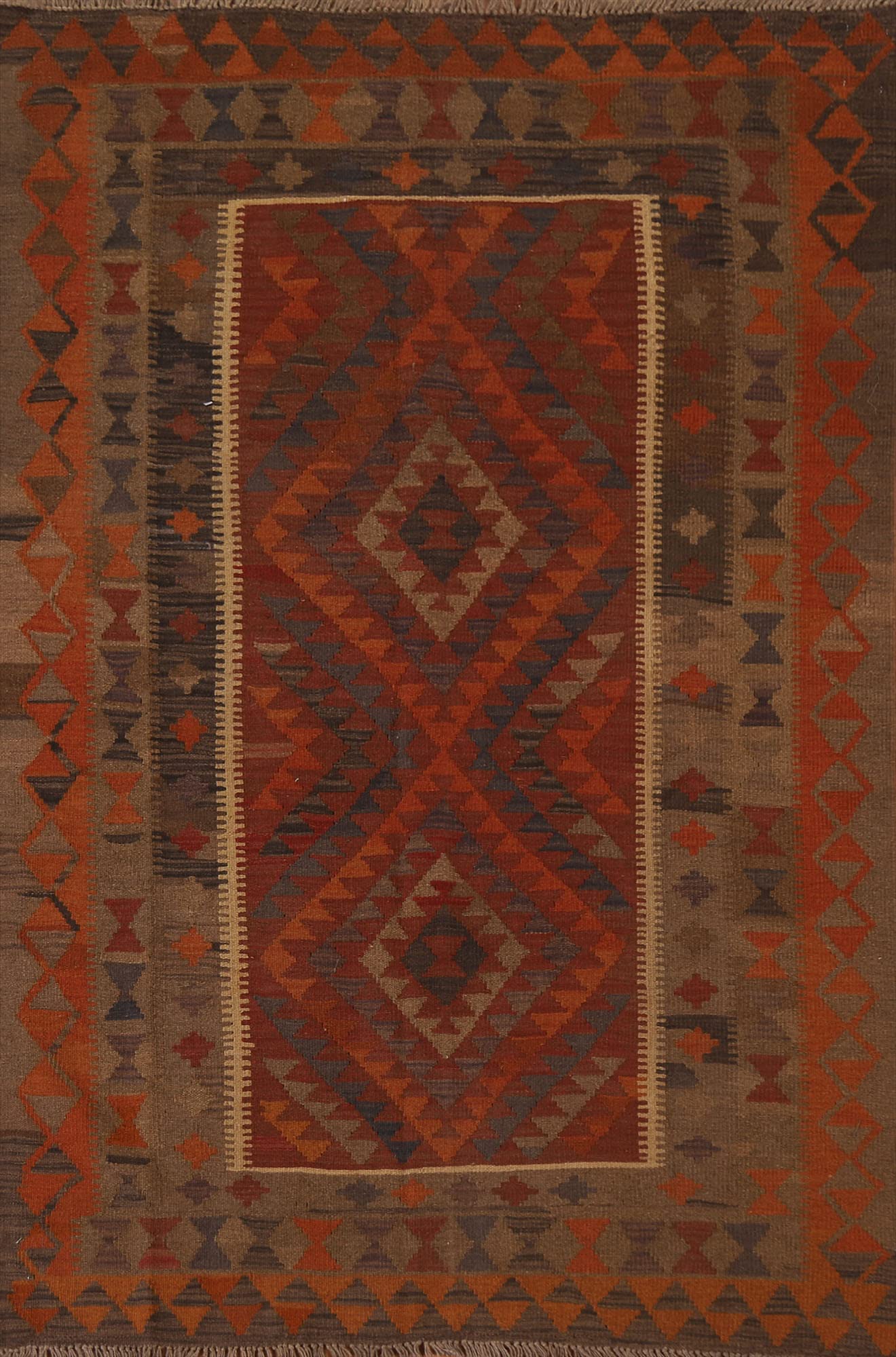 Handmade Tribal Geometric Kilim Rug - 4'9
