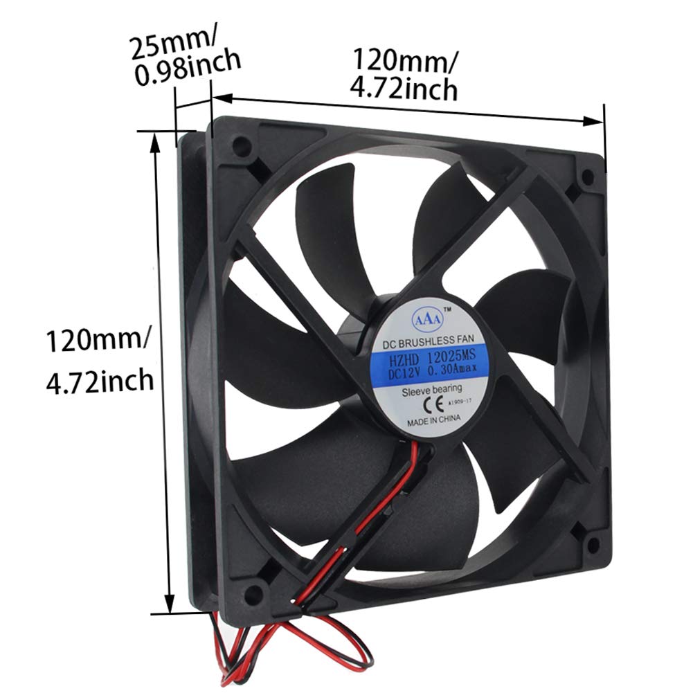 Aicosineg 3.6W Brushless Cooling Fan 12V - Ultra Quiet 120x120x25mm PC Case Fan with Sleeve Bearing | High Performance Airflow for Computer Case, CPU Radiator & Gaming PC Cooling | Perfect for Home Office, Gaming Rigs & Workstation Ventilation