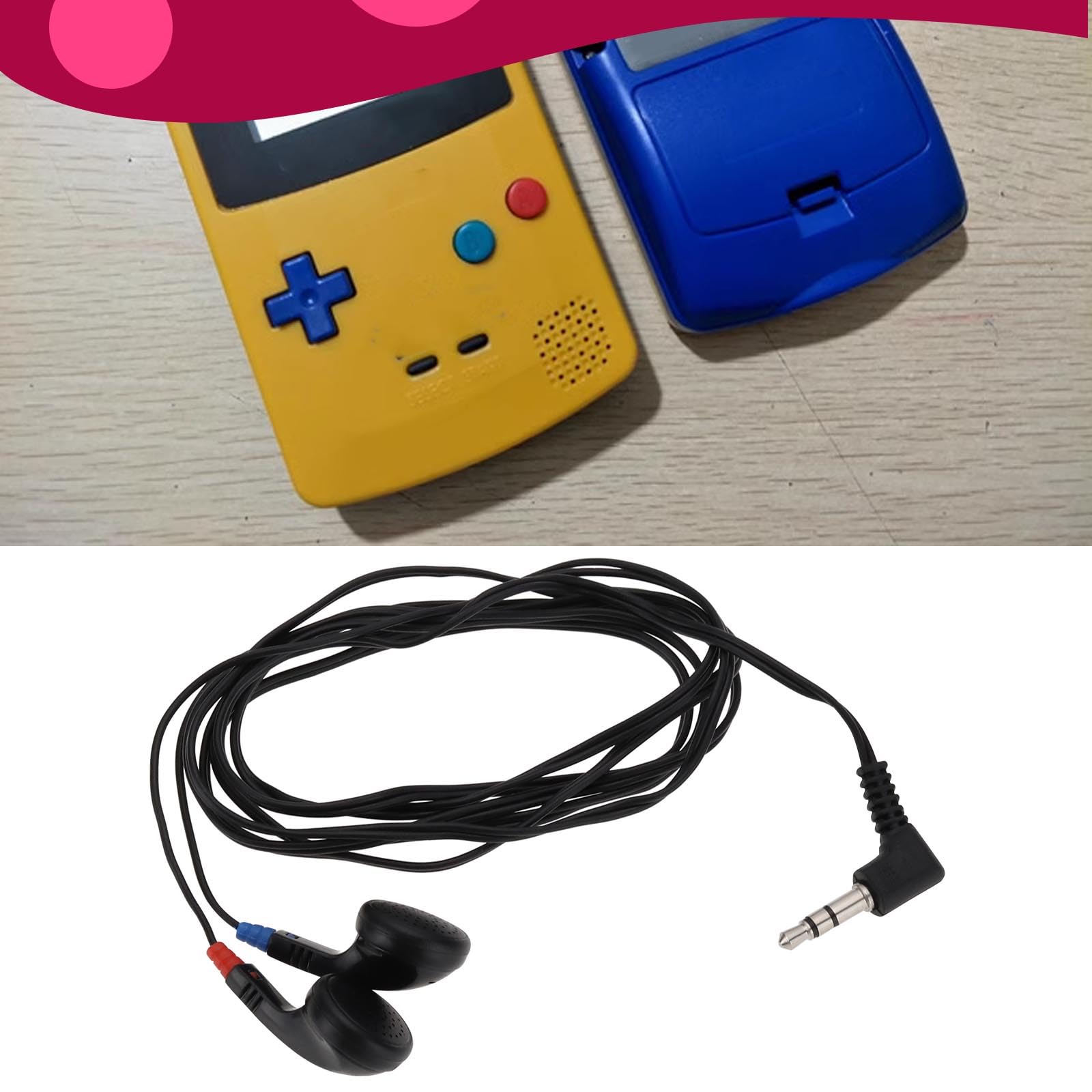 Original Stereo Headphones Wired Earbuds for Nintendo Gameboy Classic - Red & Blue DMG-02 Style 3.5mm Jack Replacement Headphones - Perfect for Gaming, Music & Retro Console Experience