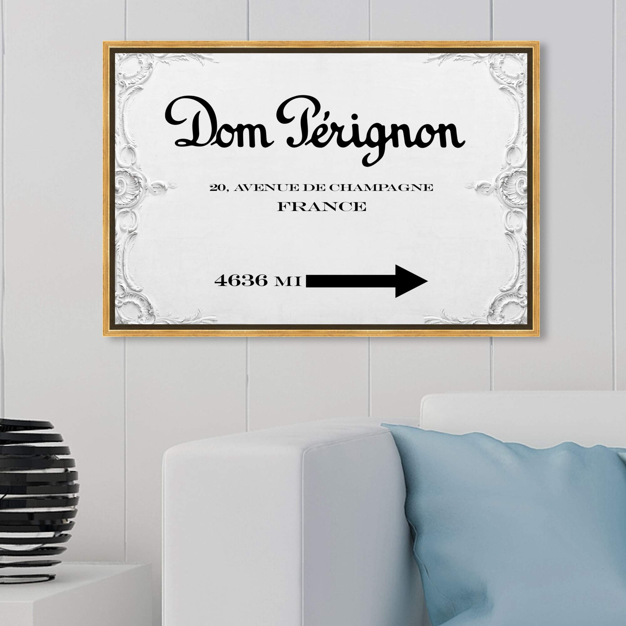 Oliver Gal Artist Co. Fashion & Glam Wall Art Framed Canvas Print - 'Dom P Road Signs' Home Decor (30x20 Inches, Black & White) - Perfect for Living Room, Bedroom & Office Wall Decor