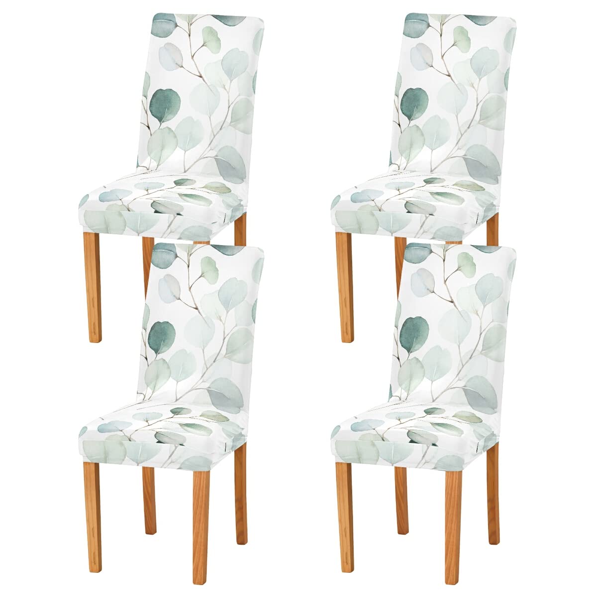 DOMIKING 4-Pack Stretchable Washable Chair Covers - Floral Watercolor Leaf Design for Dining Room, Wedding Banquet & Party Decor | Fits Most Chairs, Easy to Clean & Install