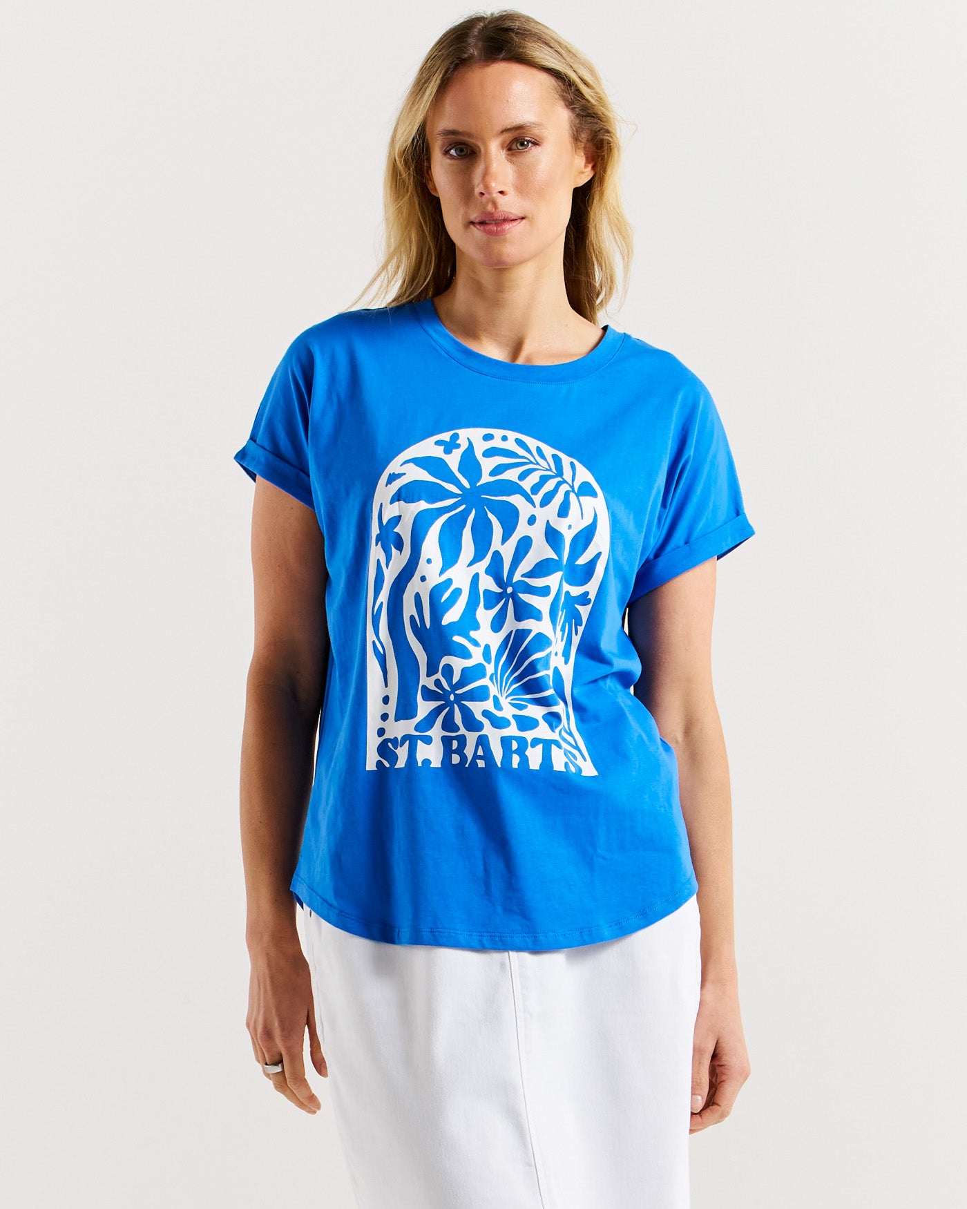 Betty Basics Hailey Short Sleeve T-Shirt with St. Palms Print - Women's Casual Graphic Tee for Summer, Beach, and Everyday Wear