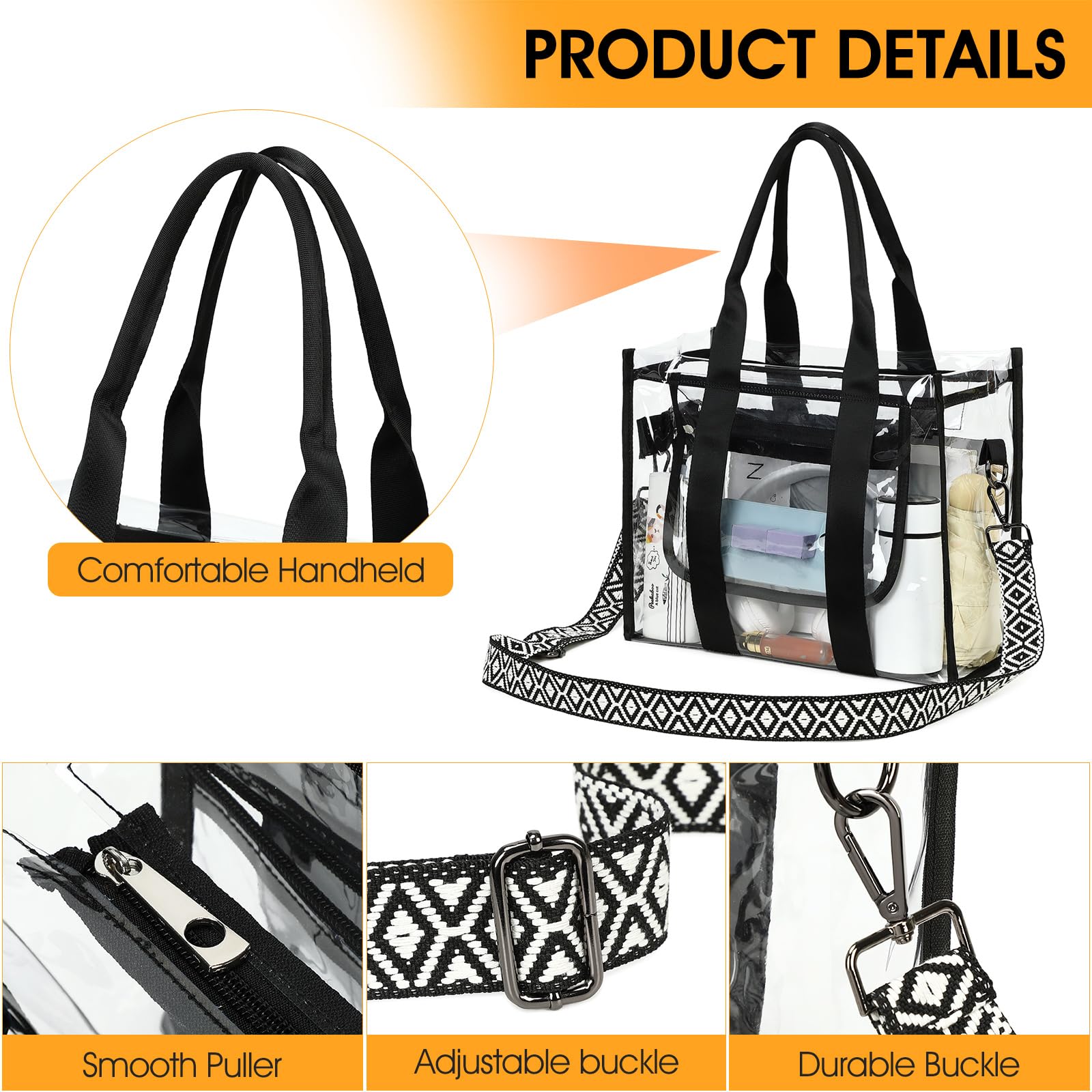 Clear Tote Bag for Women - Stadium Approved Crossbody Purse for Sports Events, Concerts & Work - Lightweight Waterproof Beach Bag for Travel & Outdoor Activities