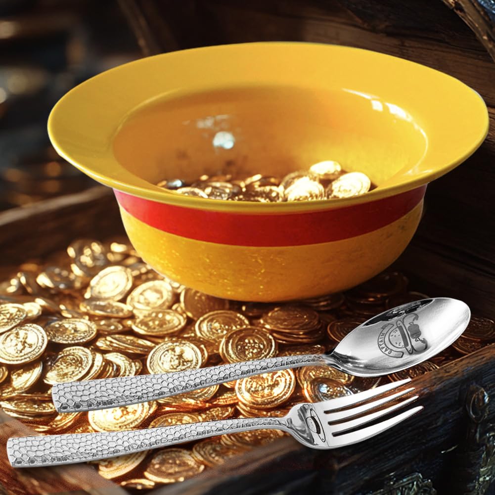 One Piece Luffy Straw Hat Ceramic Ramen Bowl Set with Hammered Stainless Steel Fork & Spoon - Anime Merchandise Gift for One Piece Fans (Captain’s Feast Edition) - Perfect for Anime Themed Parties, Collectors & Ramen Lovers