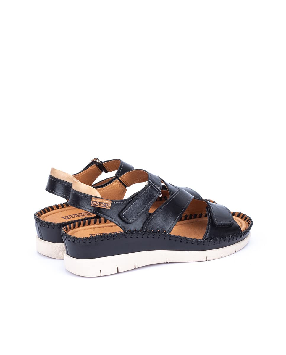 PIKOLINOS Women's Altea Leather Wedge Sandals - Comfortable Black Slip-On Shoes for Casual Outings & Summer Vacations
