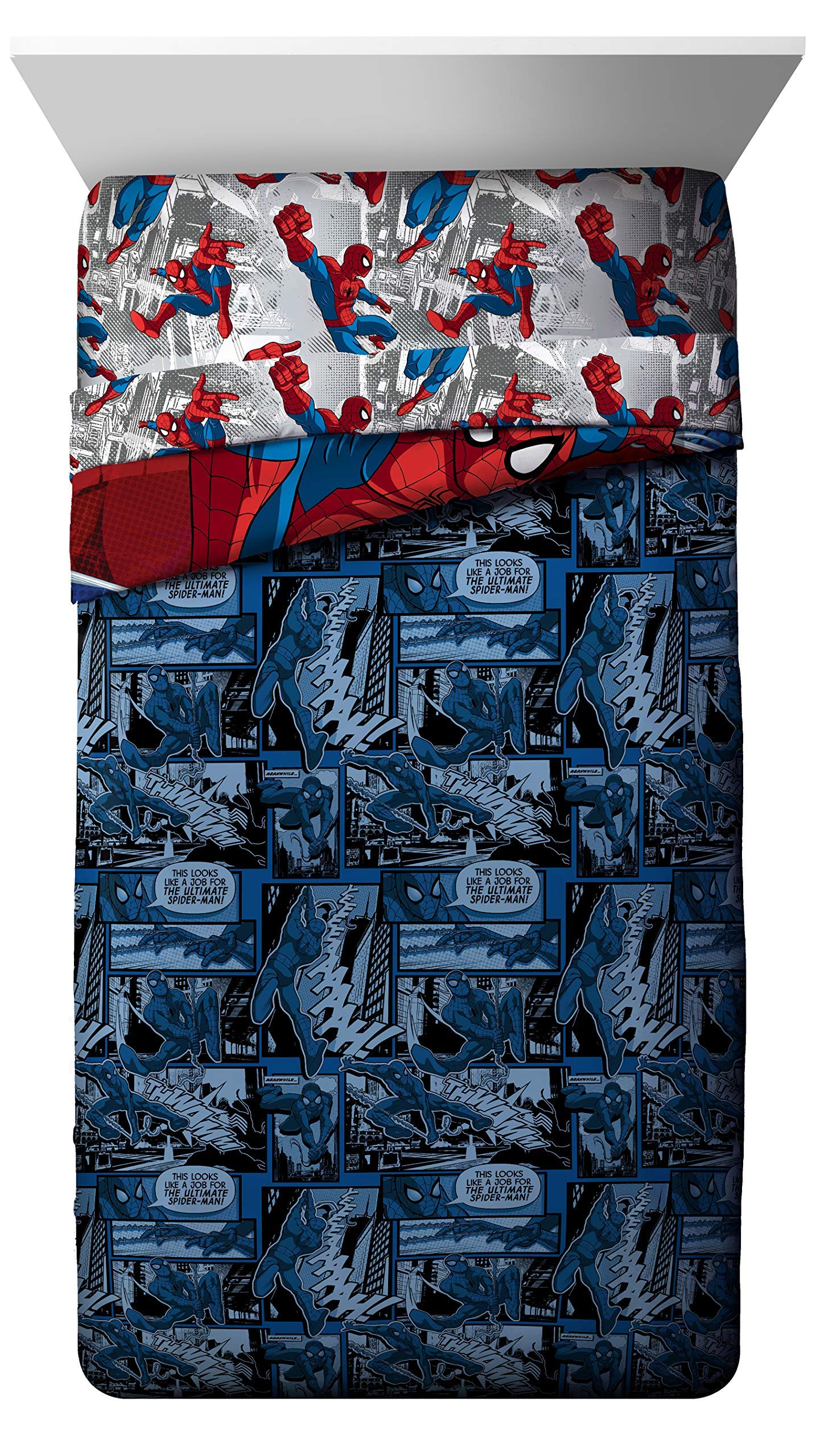Jay Franco Marvel Spiderman Burst 5-Piece Full Bedding Set - Reversible Comforter & Sheet Set - Ultra Soft Fade-Resistant Microfiber - Official Marvel Licensed Product for Kids & Teens Bedroom Decor