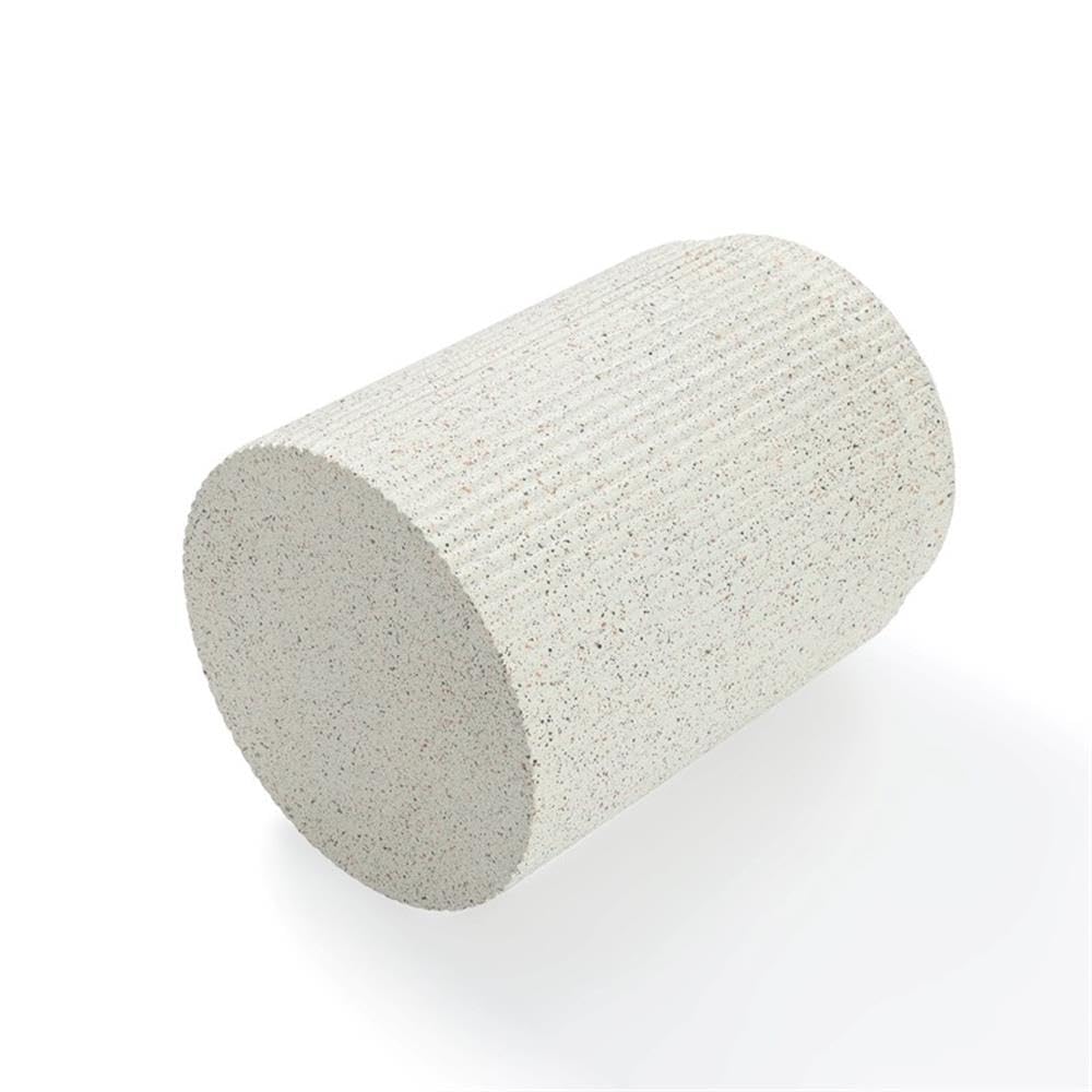 LuxenHome Cream Cement Round Outdoor Side Table - Patio End Table, Garden Accent Stool, Indoor/Outdoor Plant Stand Drum Table for Living Room, Balcony & Backyard Decor