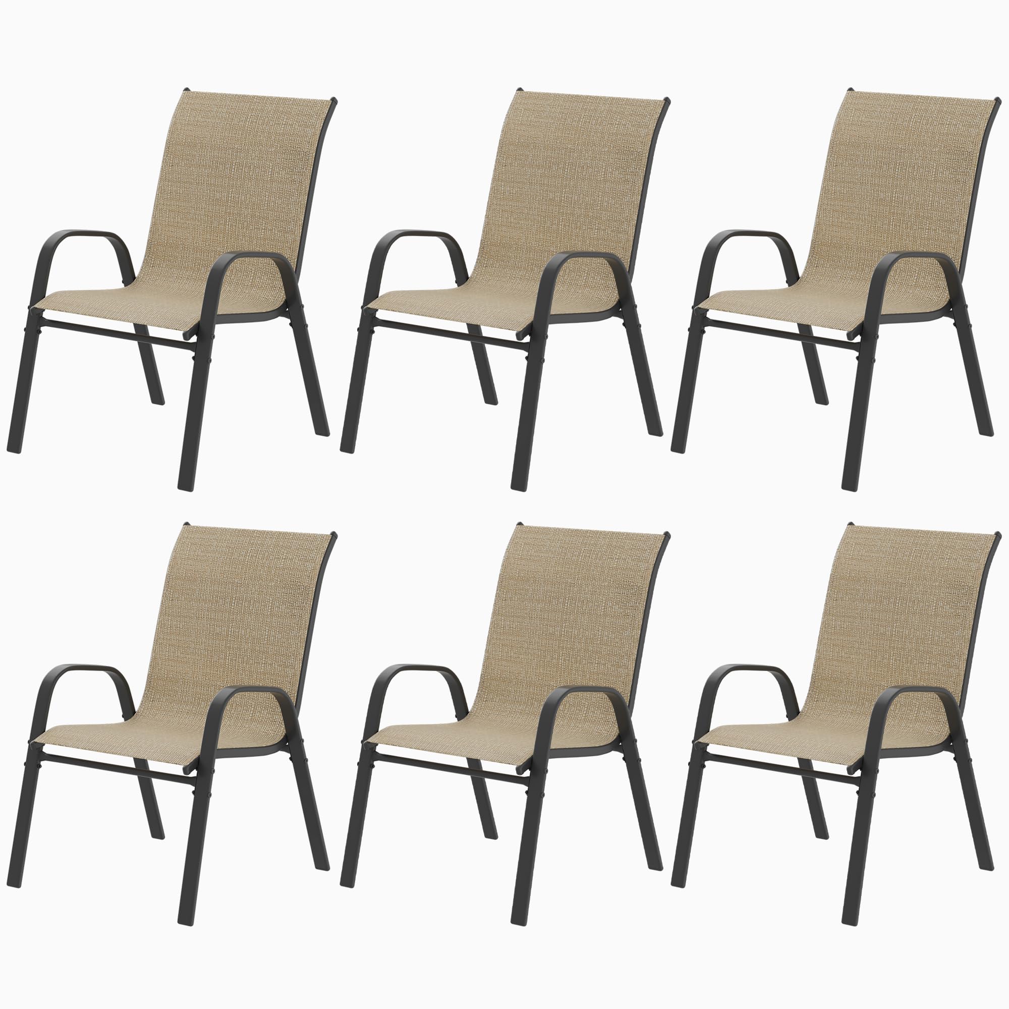 6-Piece Patio Chairs Set - All-Weather Stackable Outdoor Dining Chairs - Breathable Brown Garden Furniture for Backyard, Deck & Lawn - Perfect for BBQs, Pool Parties & Outdoor Entertaining