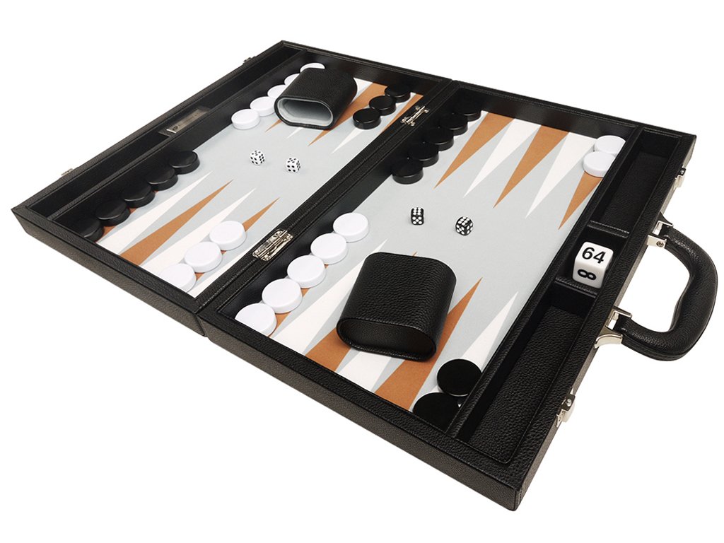 Premium 16-inch Backgammon Set with Black Board & White/Rum Points - Medium Size Travel Game for Adults, Family Game Night, Casino-Themed Parties & Home Decor