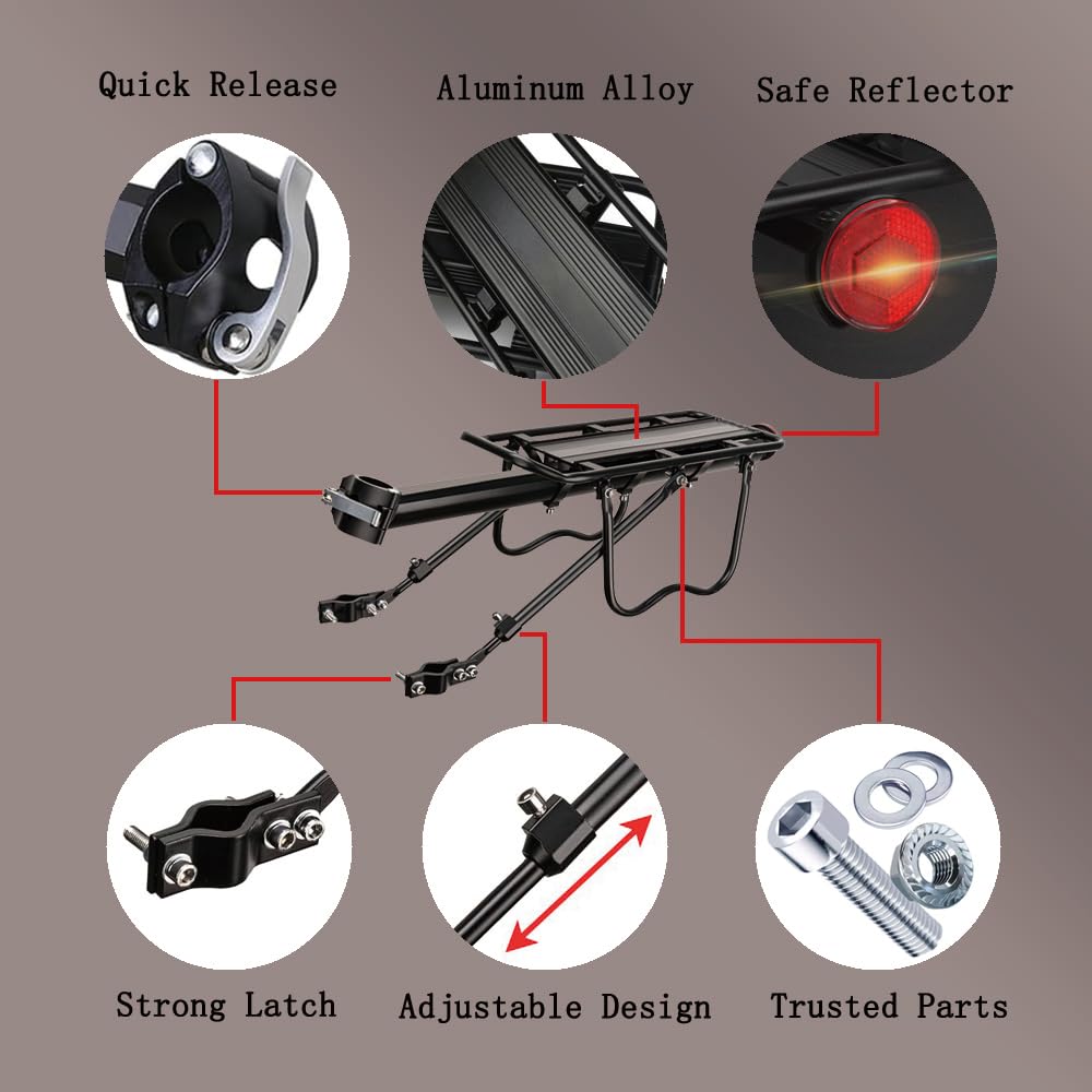 Heavy Duty Rear Bike Cargo Rack - Universal Bicycle Luggage Carrier for Mountain & Road Bikes - Perfect for Commuting, Touring & Grocery Hauling