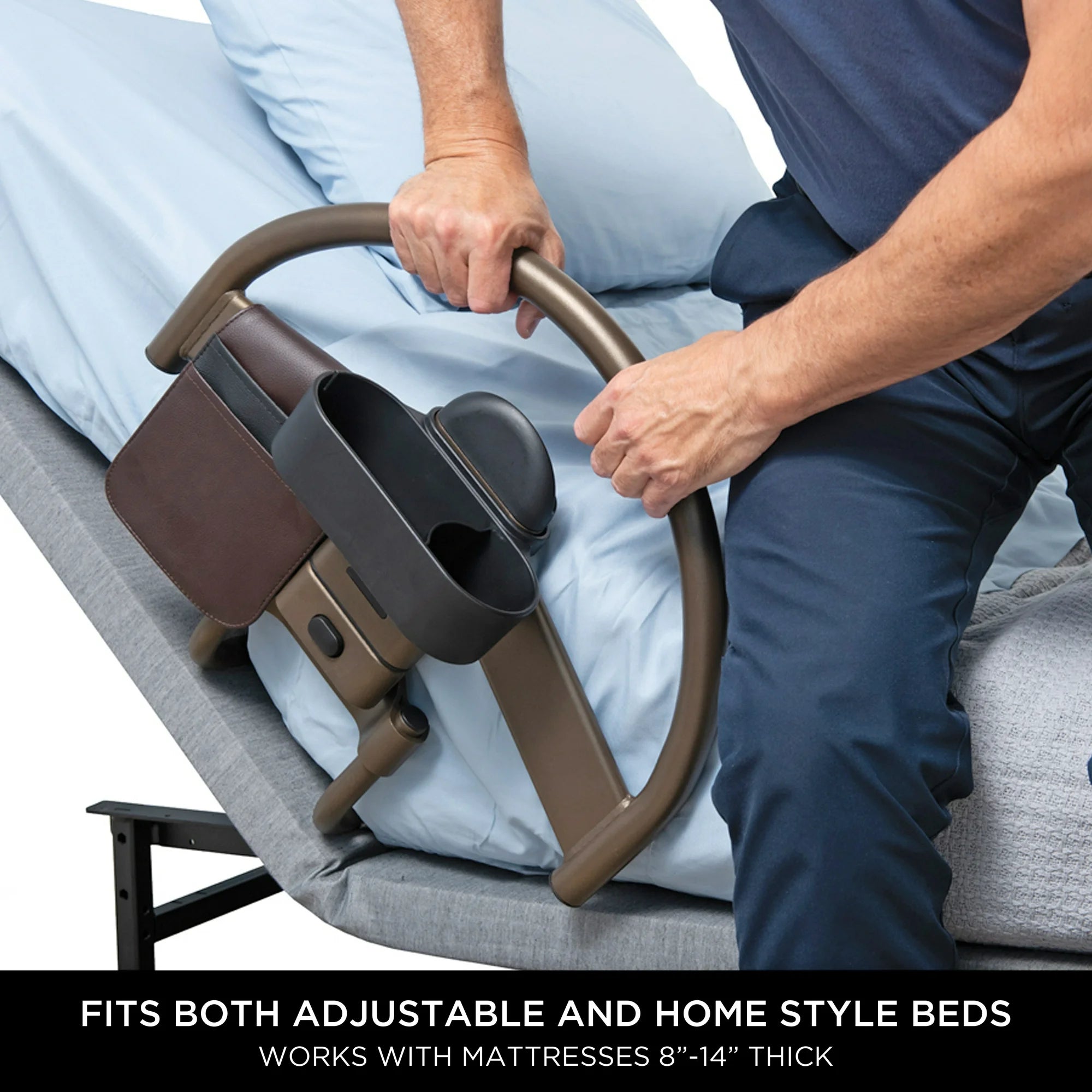 Signature Life Freedom Click Bed Handle - Adjustable Adult Bed Rails for Seniors & Elderly Safety - Bed Assist Rail for Home Care, Hospitals & Rehab Centers - Perfect for Adjustable Beds & Mobility Assistance