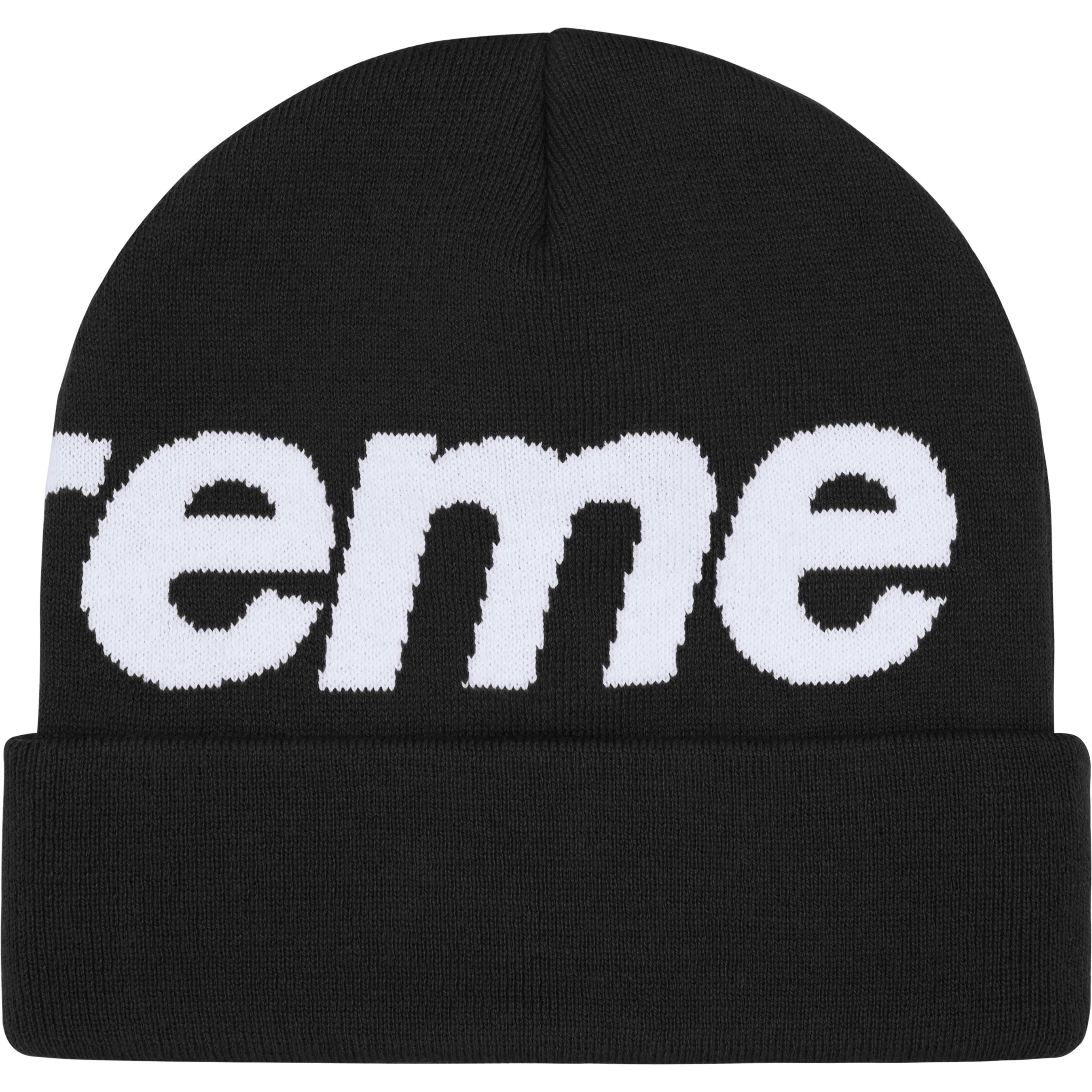 Supreme Big Logo Beanie - Black Winter Hat for Men & Women - Warm Knit Skull Cap for Cold Weather, Streetwear Fashion, Outdoor Activities