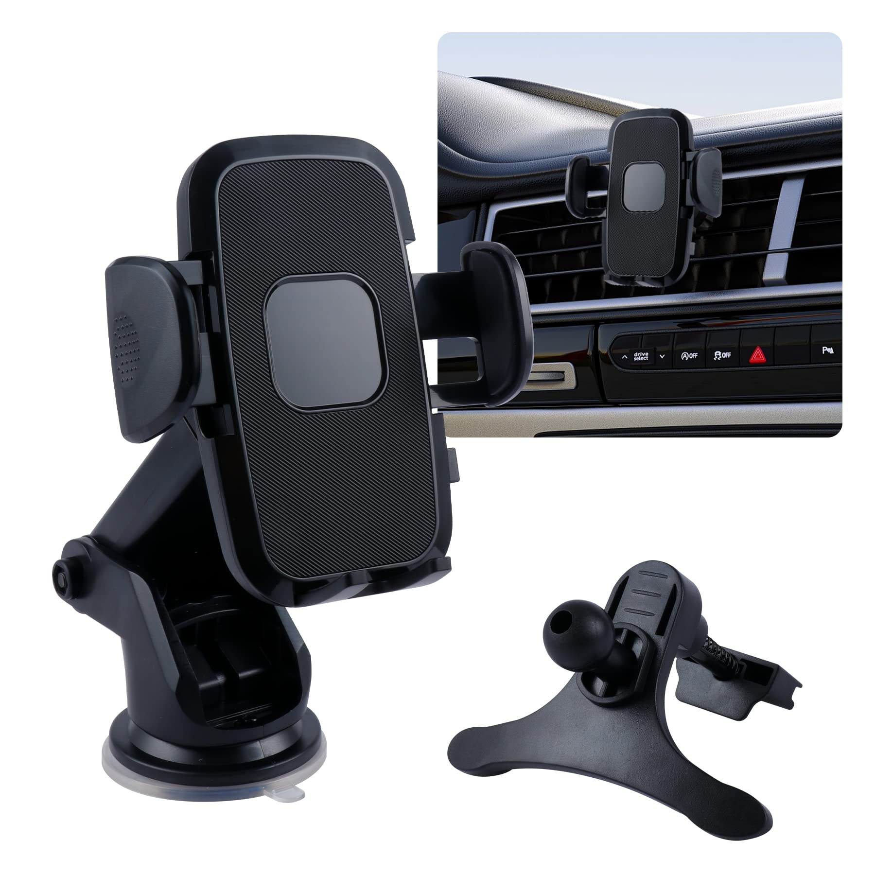ALPMOSN 3-in-1 Suction Cup Car Phone Holder - Universal Windshield/Dashboard/Air Vent Mount for iPhone, Samsung & All Smartphones - Perfect for GPS Navigation, Hands-Free Calling & Road Trips
