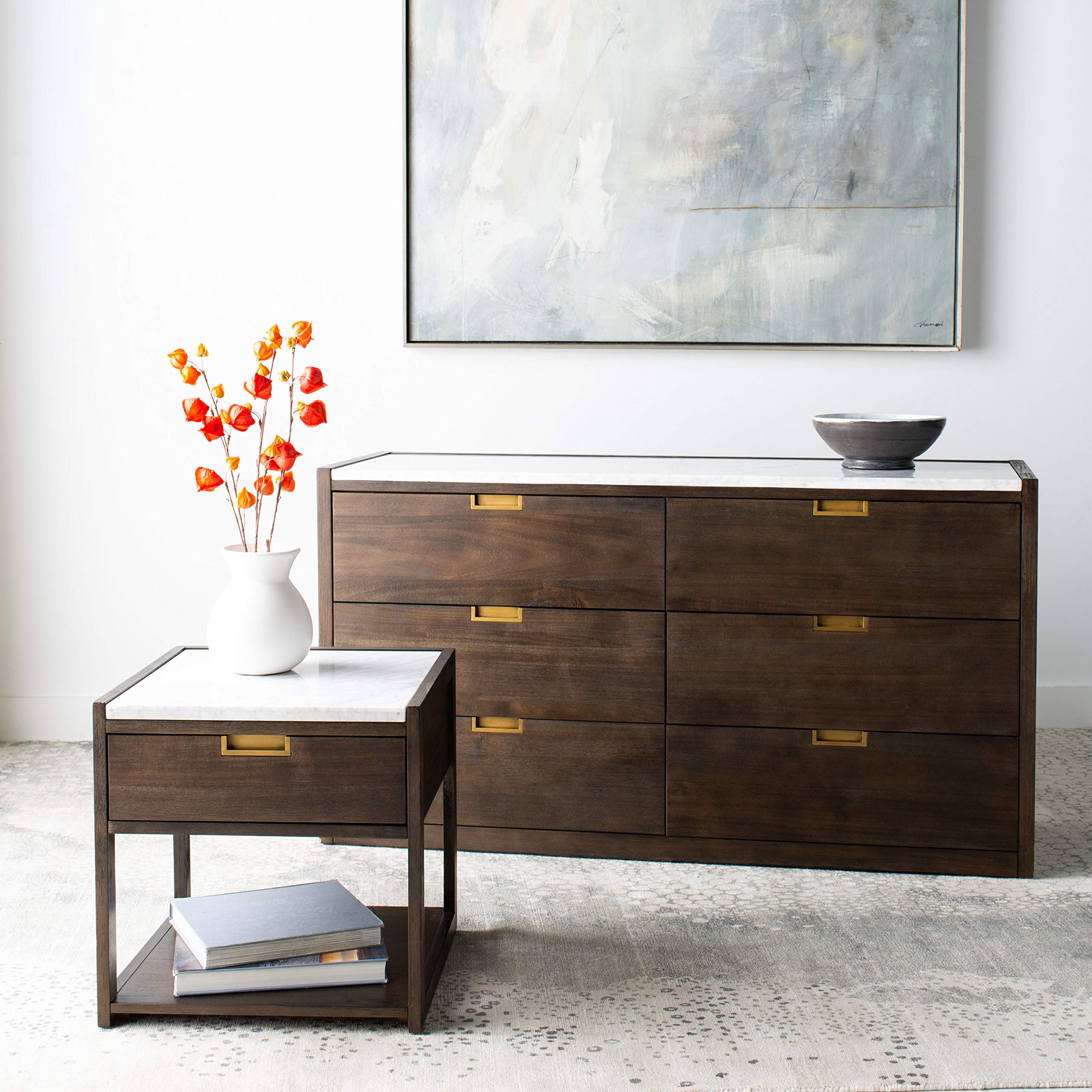 Safavieh Couture Adeline Dark Chocolate 1-Drawer Nightstand - Bedroom Storage Furniture for Small Spaces, Modern Bedside Table with Drawer for Home Decor