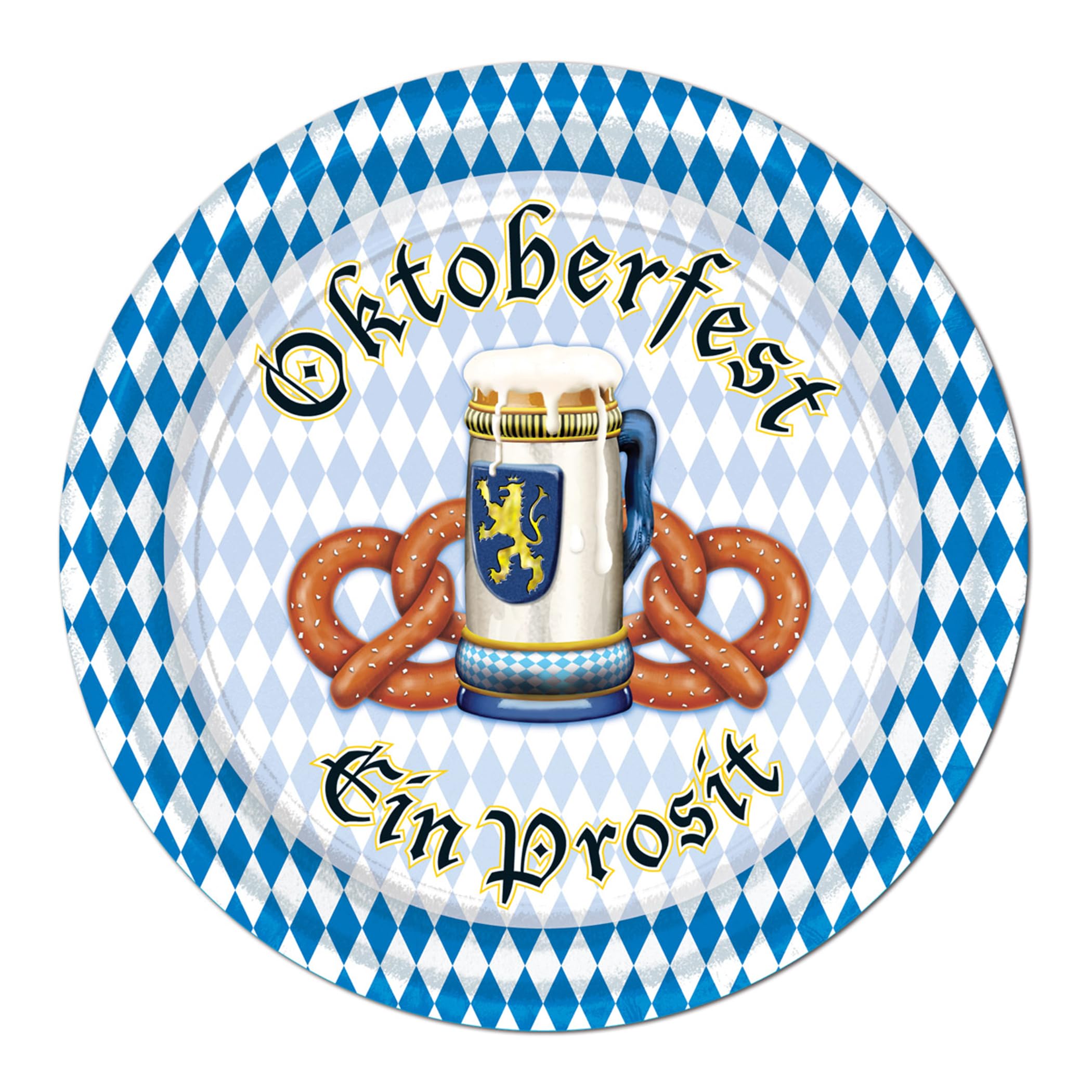 Beistle 58067 Oktoberfest Party Plates - Set of 12 Disposable German Beer Festival Dinner Plates for Oktoberfest Celebrations, Beer Tasting Events & Themed Parties