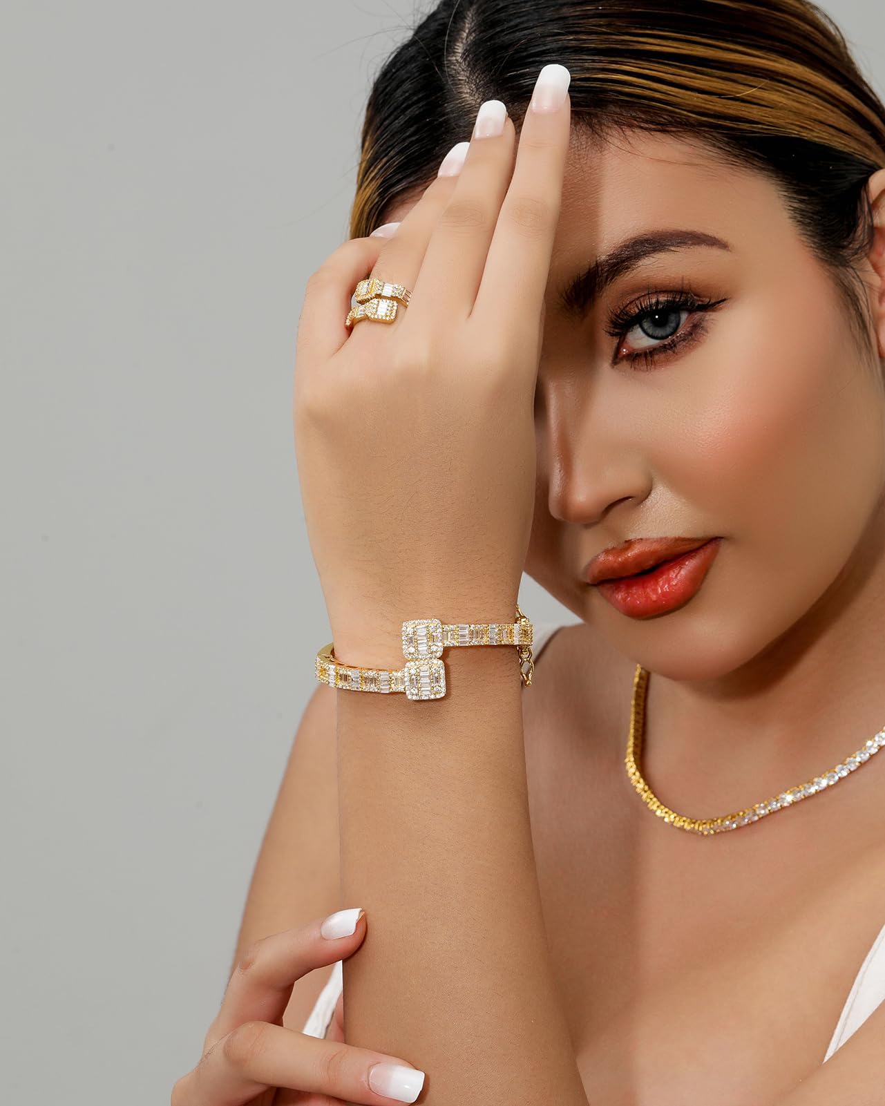 Iced Out Baguette CZ Adjustable Heart Ring - Rose Gold Bling Jewelry for Men & Women, Luxury Party Pinky Ring for Valentine's Day, Anniversary & Special Occasions