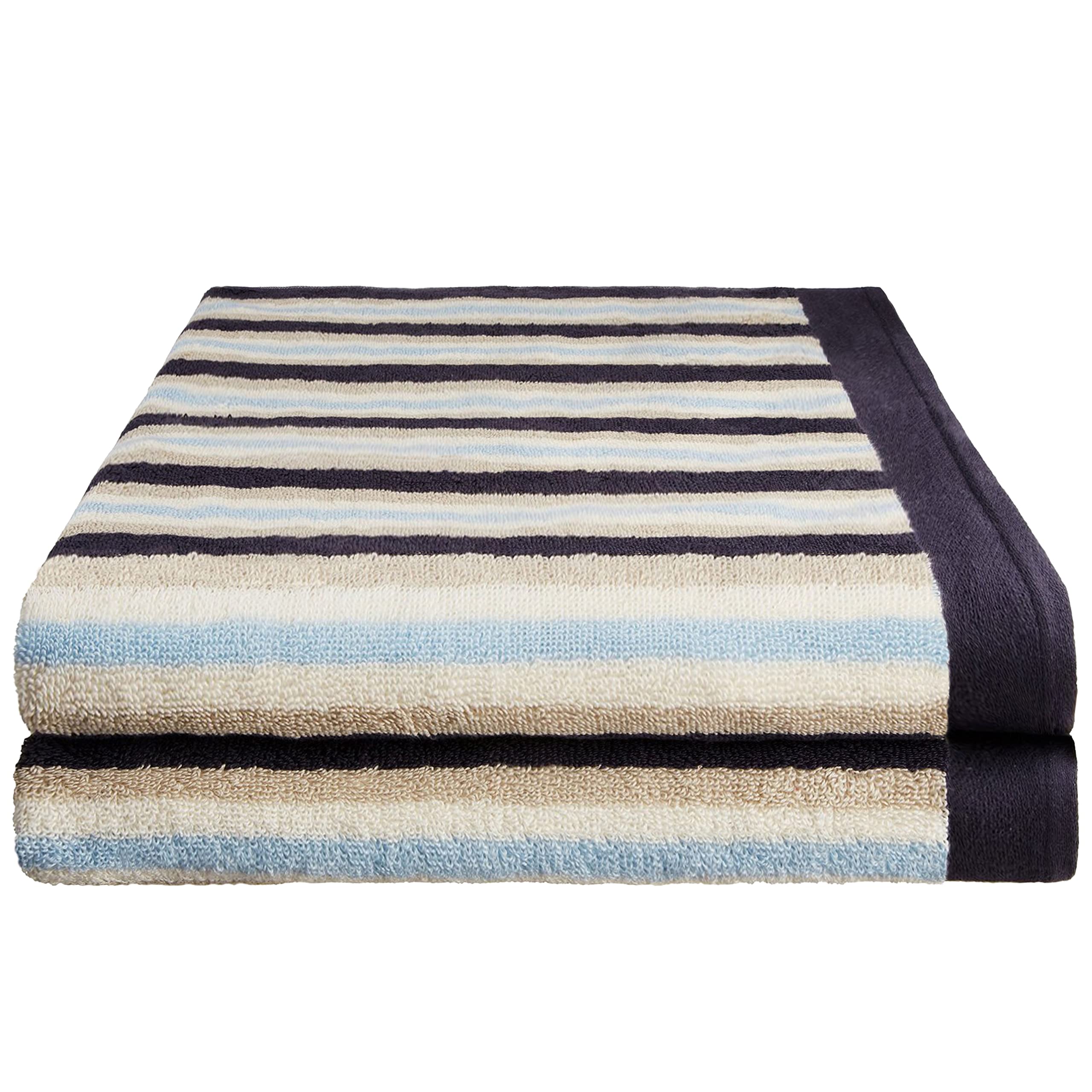 Premium 2-Piece Striped Bath Towel Set - 100% Combed Cotton, Soft & Absorbent, Luxury Spa & Hotel Quality - Perfect for Bathroom, Pool, Beach & Gift Giving (Blue)