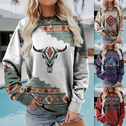 Aztec Sweatshirt Women - Retro Geometric Crewneck for Casual Wear