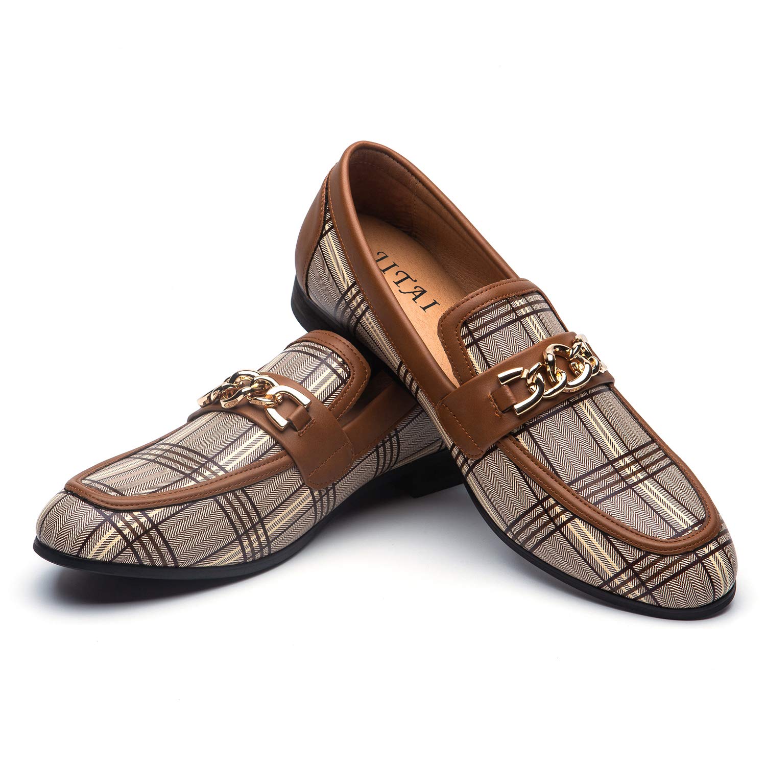 JITAI Men's Leather Loafers - Slip-On Dress Shoes with Pattern Printing for Casual & Formal Wear - Perfect for Office, Parties, and Smoking Lounges