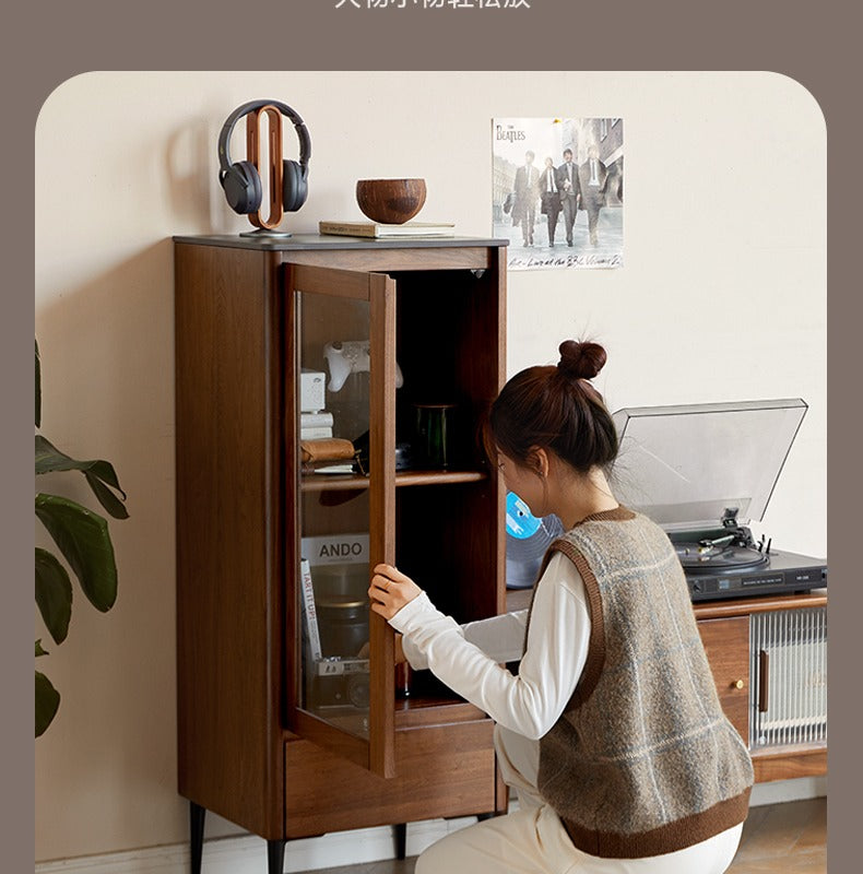 Solid Black Walnut Wood Rocking Side Cabinet - Handcrafted Rustic Nightstand for Bedroom, Living Room & Office Furniture
