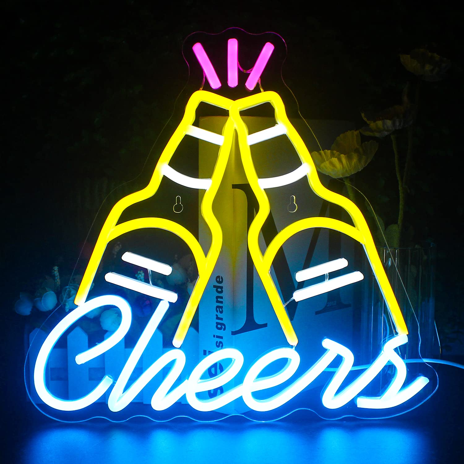 Looklight Beer Cheers Neon Sign - Yellow & Blue LED Wall Decor with USB Power - Perfect for Bars, Clubs, Gaming Rooms, Home, Wedding & Birthday Party Decorations - Great Gift Idea for Beer Lovers