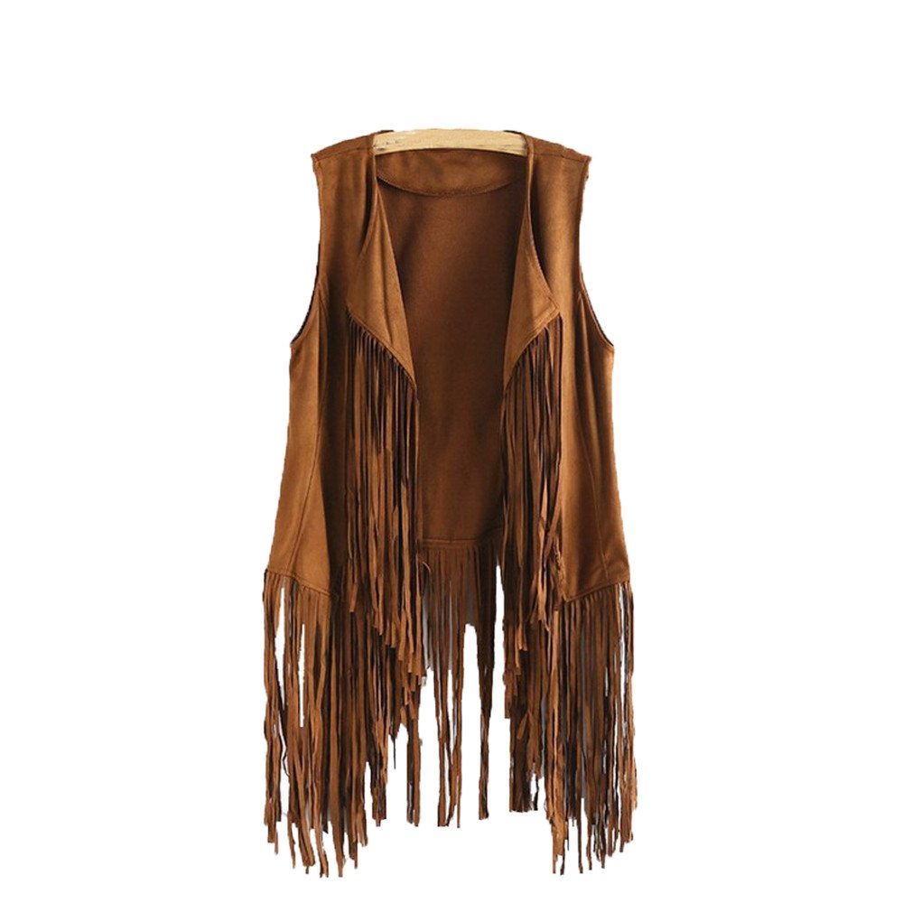 Women's Suede Fringed Vest - Boho Tassel Sleeveless Cardigan Jacket for Fall & Winter (Khaki, Medium) | Perfect for Layering, Festivals & Boho-Chic Outfits
