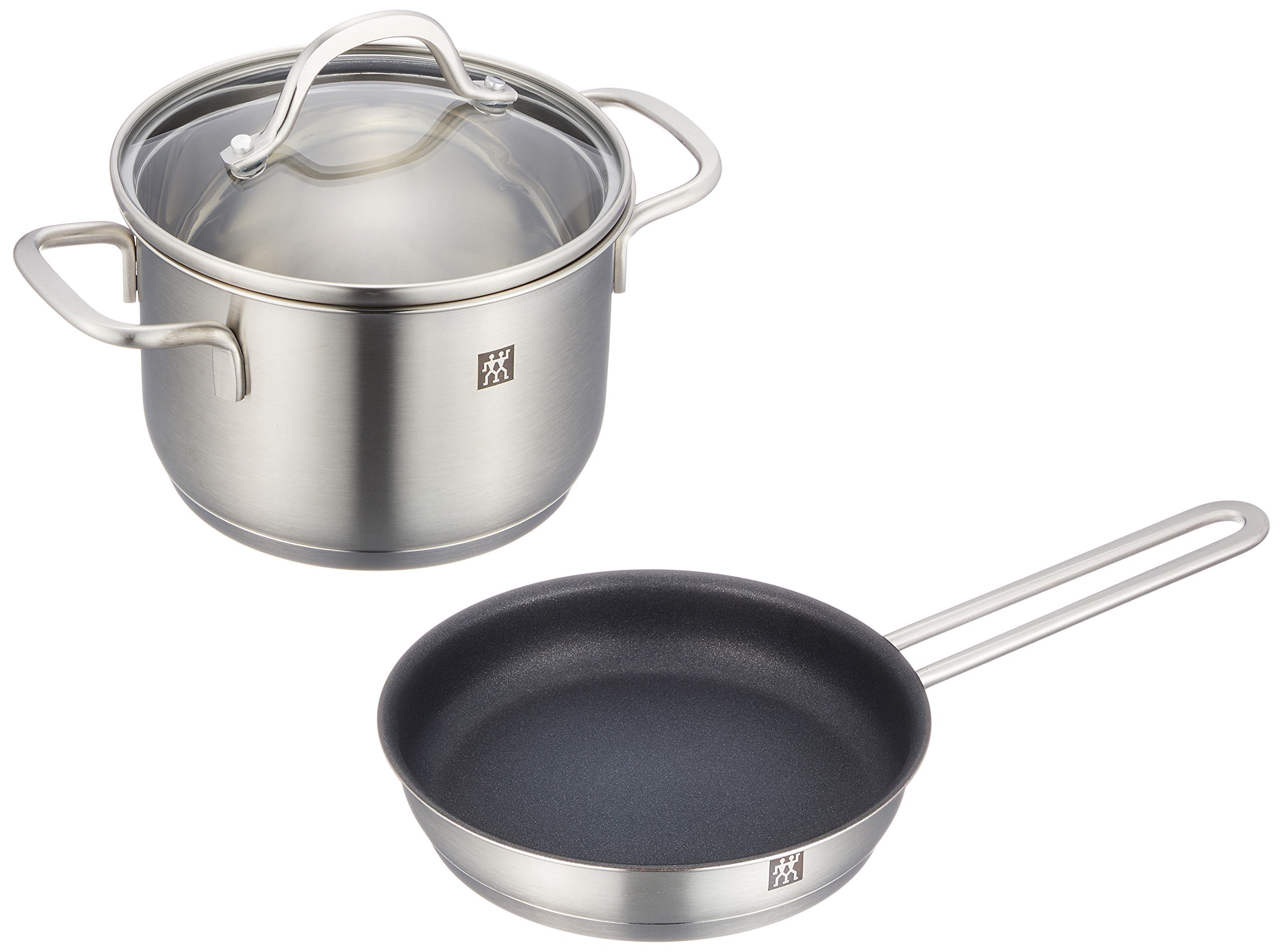 Zwilling J.A. Henckels Japan 5.5-inch Stainless Steel Stock Pot with Glass Lid & 6.3-inch Nonstick Frying Pan - 2-Piece Cookware Set for Soup, Stew, and Frying - PFOA-Free Fluorine Resin Coated Deep Pot for Home Kitchen Cooking